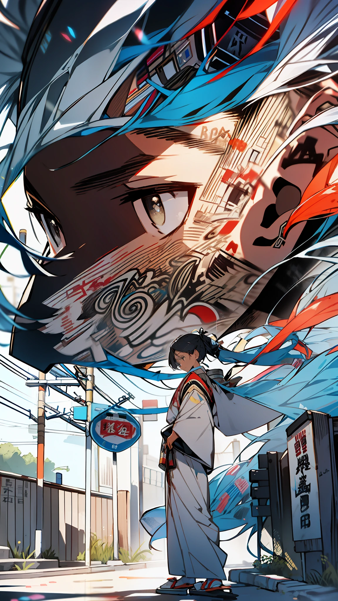 background, mixed-language_text, Japanese graffit lyrics
