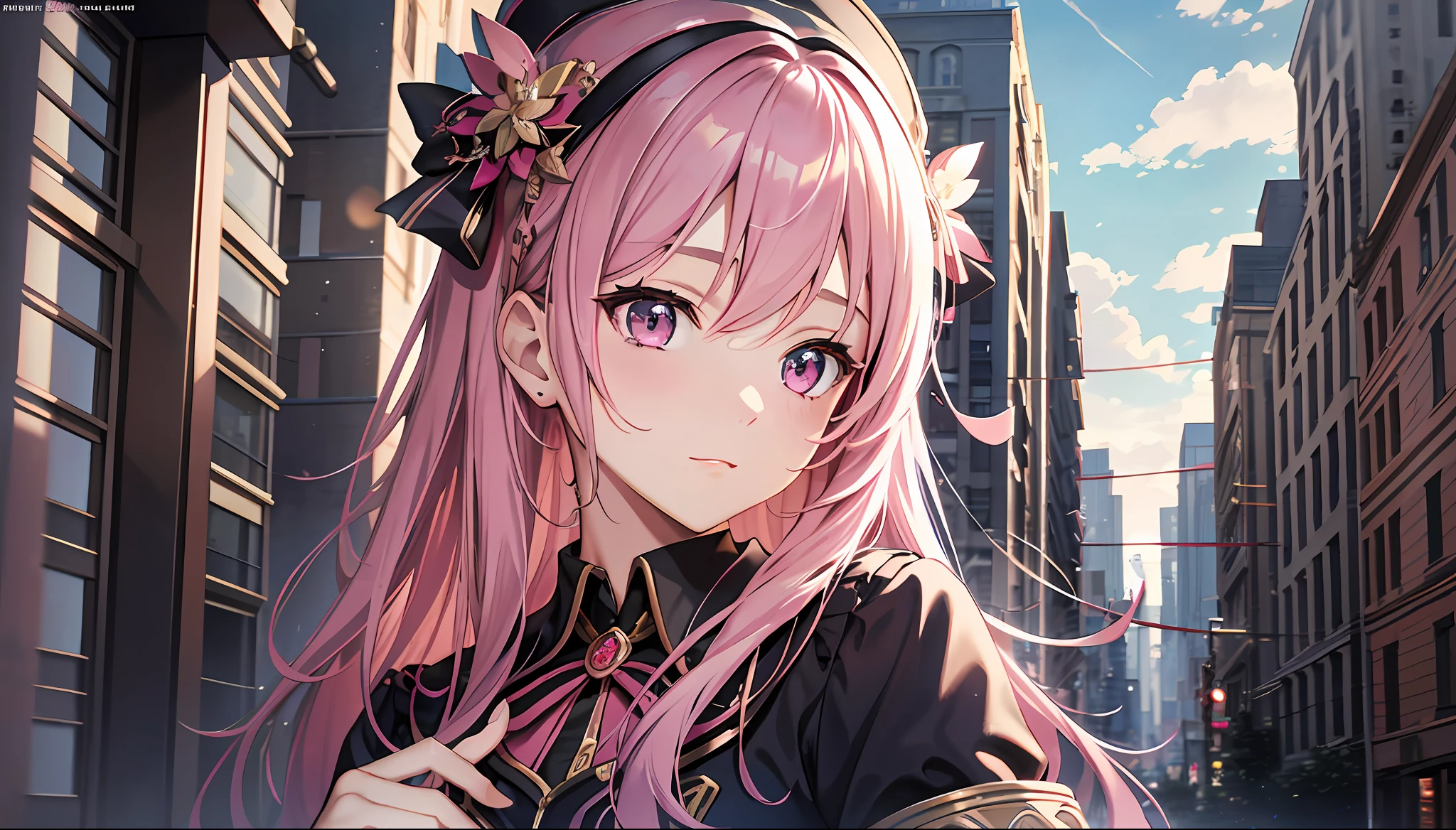 masterpiece, best quality, masterpiece,best quality,official art, beautiful girl, pink hair, extremely detailed CG unity 8k wallpaper, day,1 girl, school,