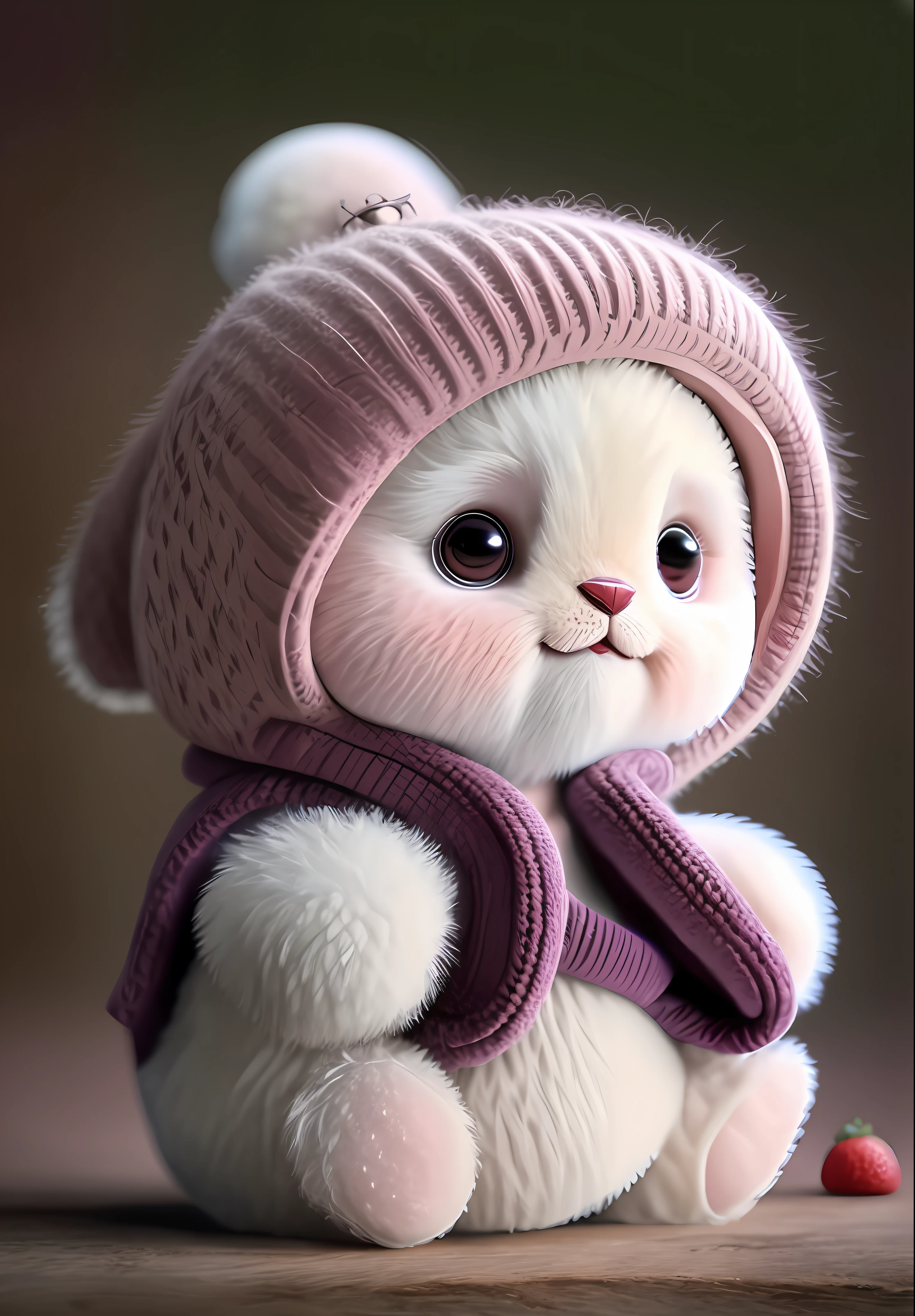 Teddy, realistic, hairy, clothed animal, plum, dark circles, blush, blueberry, food, fruit, full body, hat, non-human, strawberry, tomato, mango
