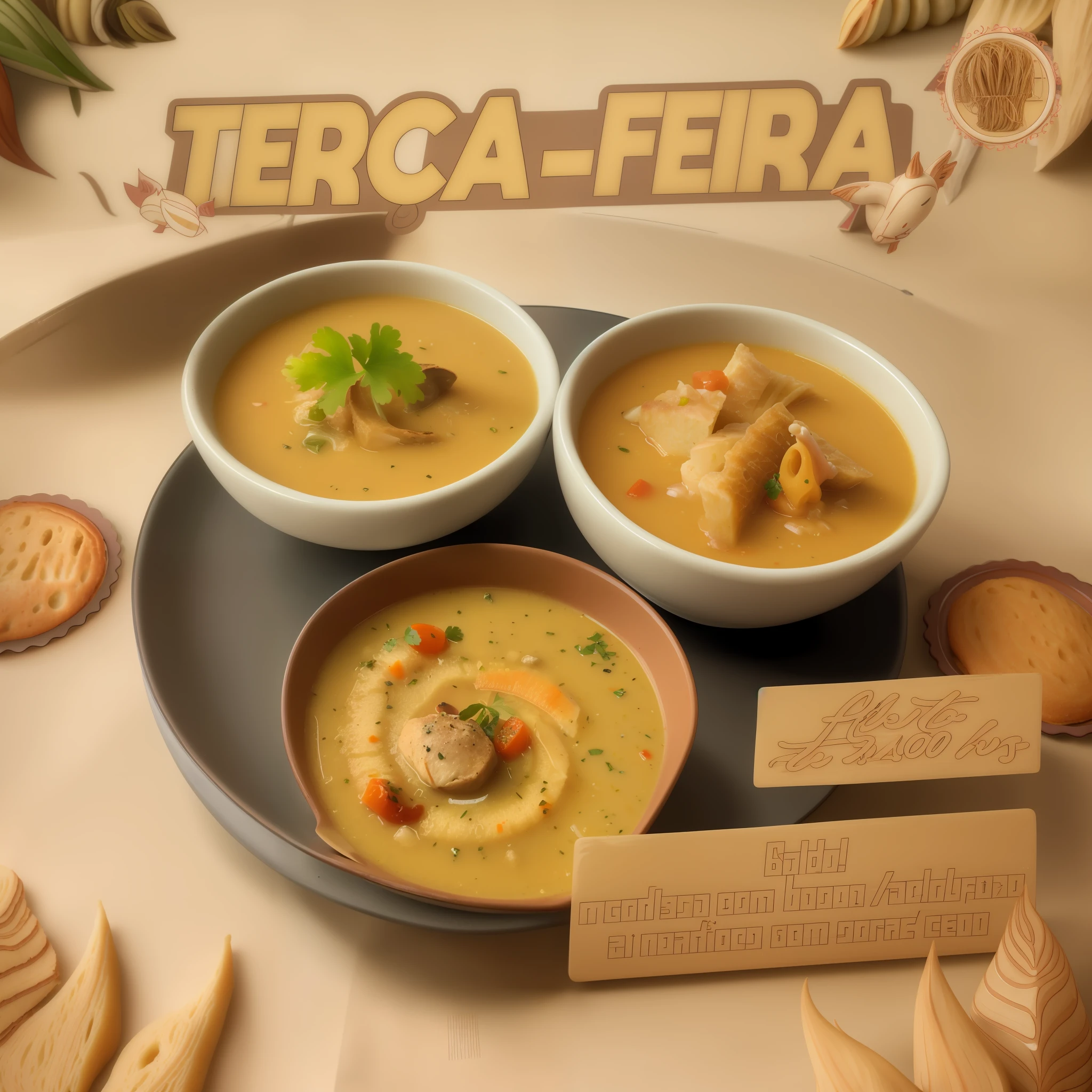 there is a plate of soup and bread on a table, by Carpoforo Tencalla, inspired by Carpoforo Tencalla, terraced, aji de gallina, terracotta, eterea, ocher, by Márta Lacza, 2995599206, ❤🔥🍄🌪, terrace