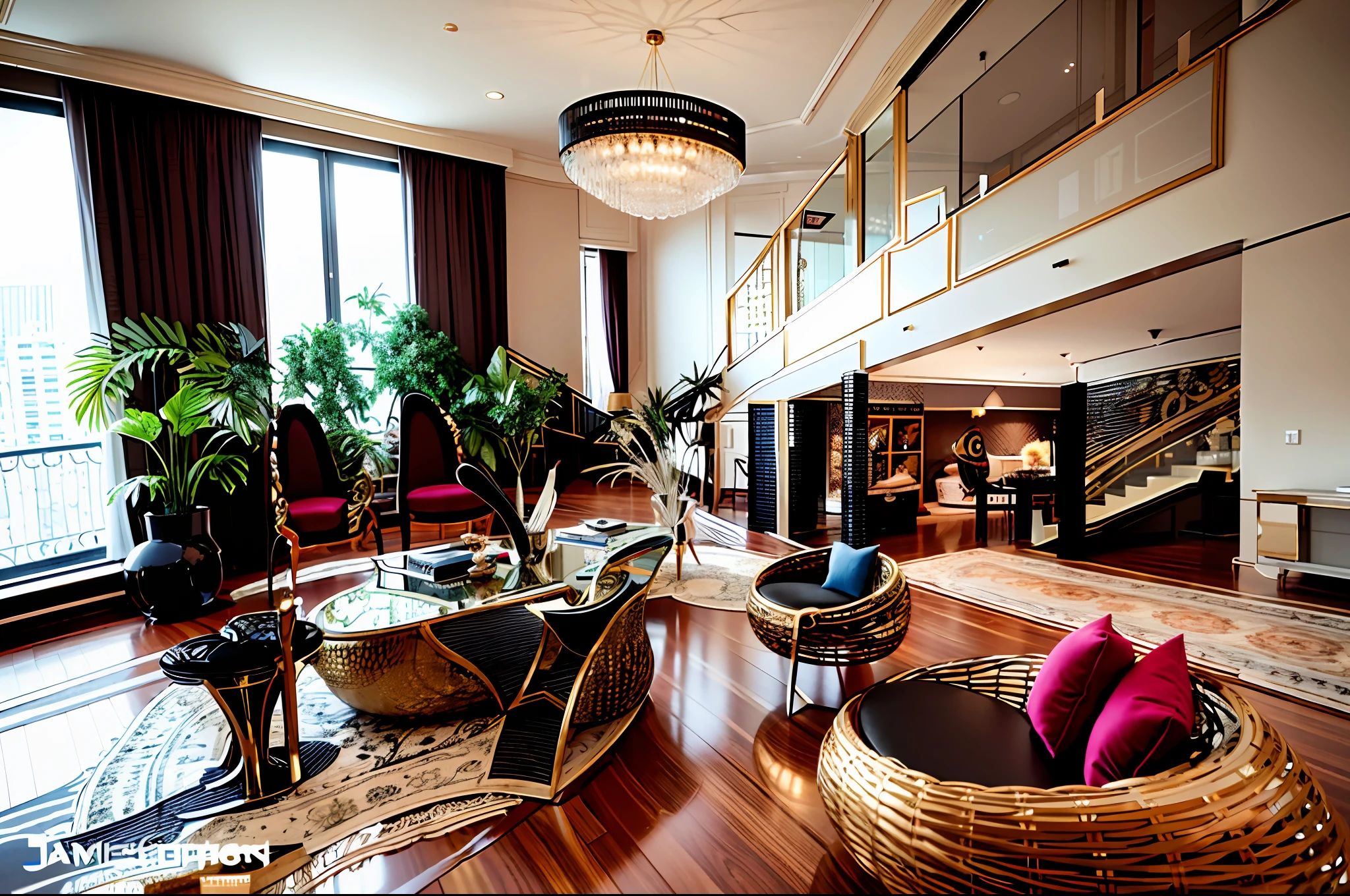there are two chairs in the middle of a large room, modern interior design, house interior, modern design, interior architecture view, luxury condo interior, modern style, precise architectural rendering, home interior, fancy apartment, luxurious environment, high end interior, stuning 3 d render, architectural 3 d render, contemporary design, stunning 3 d render, stunning 3d render