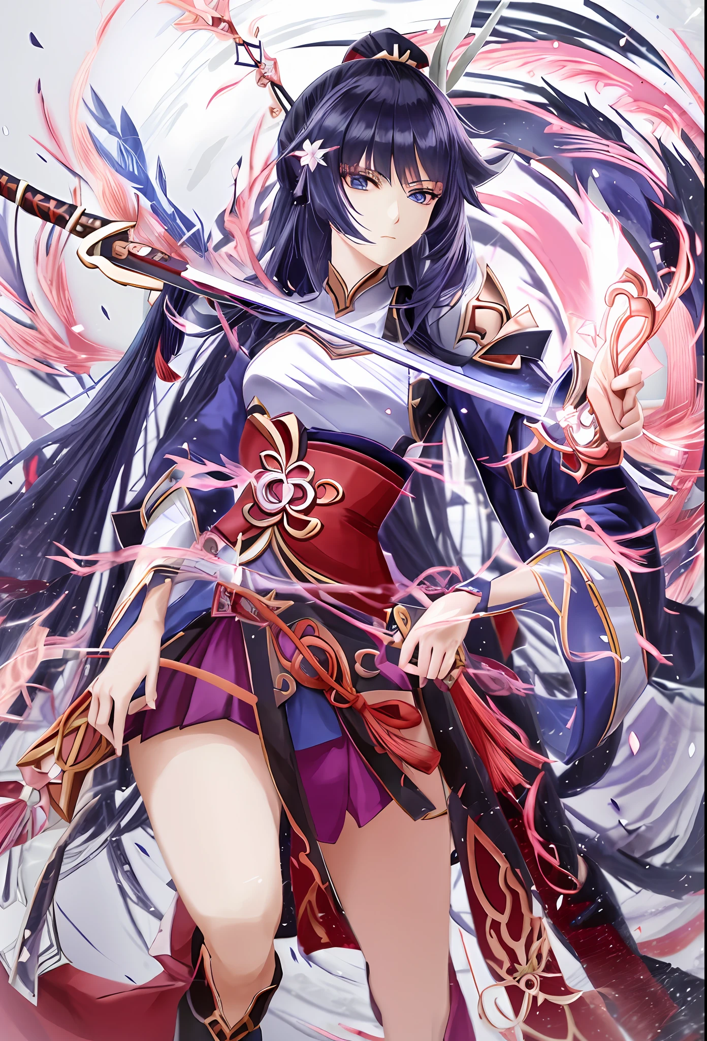 a drawing of a woman with a sword and a hat, keqing from genshin impact, perfect lineart, clean lineart, by Shitao, with index finger, clean anime outlines, alchemist girl, ayaka genshin impact, by Ei-Q, zerochan art, fire!! full body, anime girl with a bow and arrow, cushart kenz