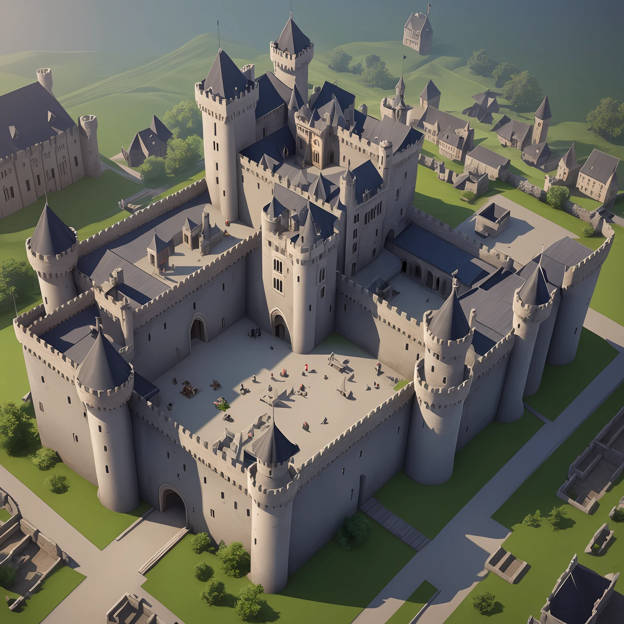 Isometric, overlooking 45 degrees, medieval castle, single building, gothic, gray background, concept art, octane rendering --auto --s2