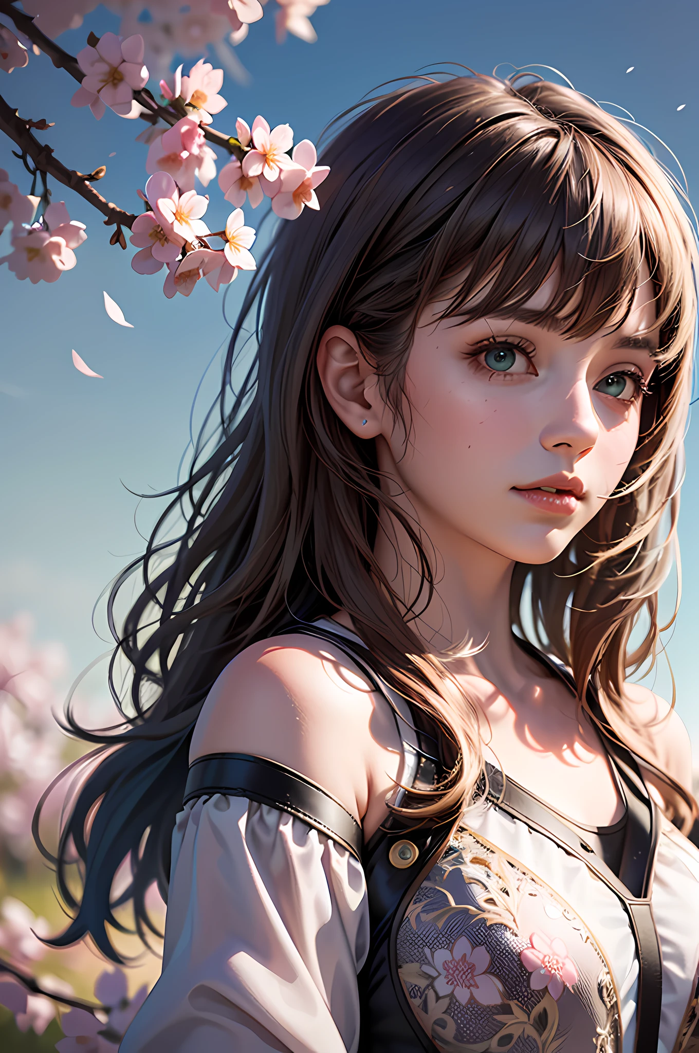 (Best Quality: 1.4), (Unparalleled Masterpiece), (Ultra High Definition), (Ultra Realistic 8k CG), (Photorealistic: 1.4), Realistic, Cinematic Light, 16 Year Old Girl, (1 Girl), Solo, , Cool Pose, Cherry Blossom, Perfect Body, Green Eyes, Light Brown Hair