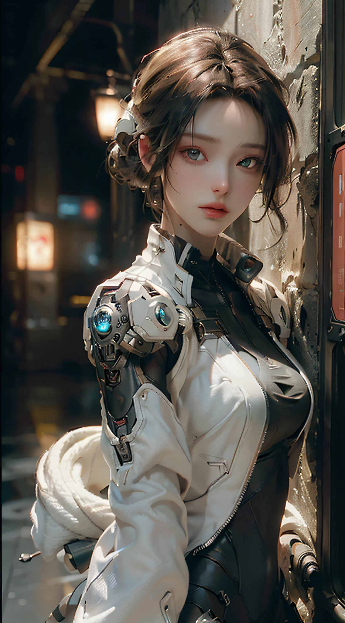 ((Best quality)), ((masterpiece)), (detailed:1.4), 3D, an image of a beautiful cyberpunk female,HDR (High Dynamic Range),Ray Tracing,NVIDIA RTX,Super-Resolution,Unreal 5,Subsurface scattering,PBR Texturing,Post-processing,Anisotropic Filtering,Depth-of-field,Maximum clarity and sharpness,Multi-layered textures,Albedo and Specular maps,Surface shading,Accurate simulation of light-material interaction,Perfect proportions,Octane Render,Two-tone lighting,Wide aperture,Low ISO,White balance,Rule of thirds,8K RAW,