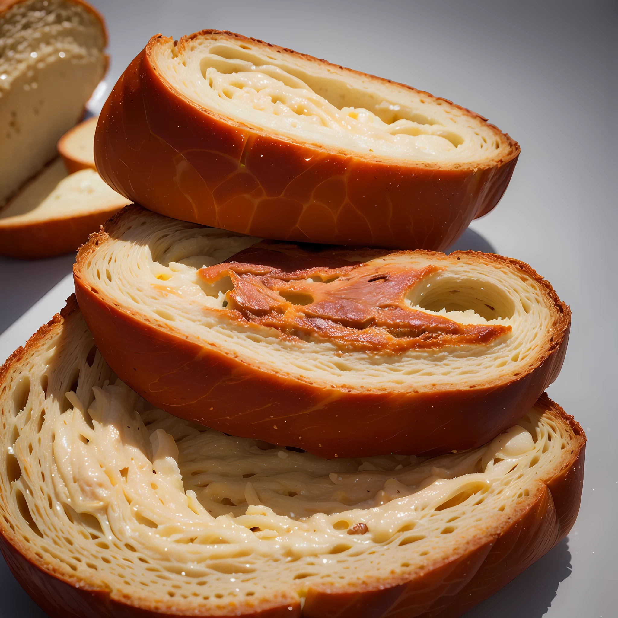 Best quality, super high resolution, (photorealism: 1.4), super detailed, very detailed, foil packaging, bread, coffee, melted cheese
