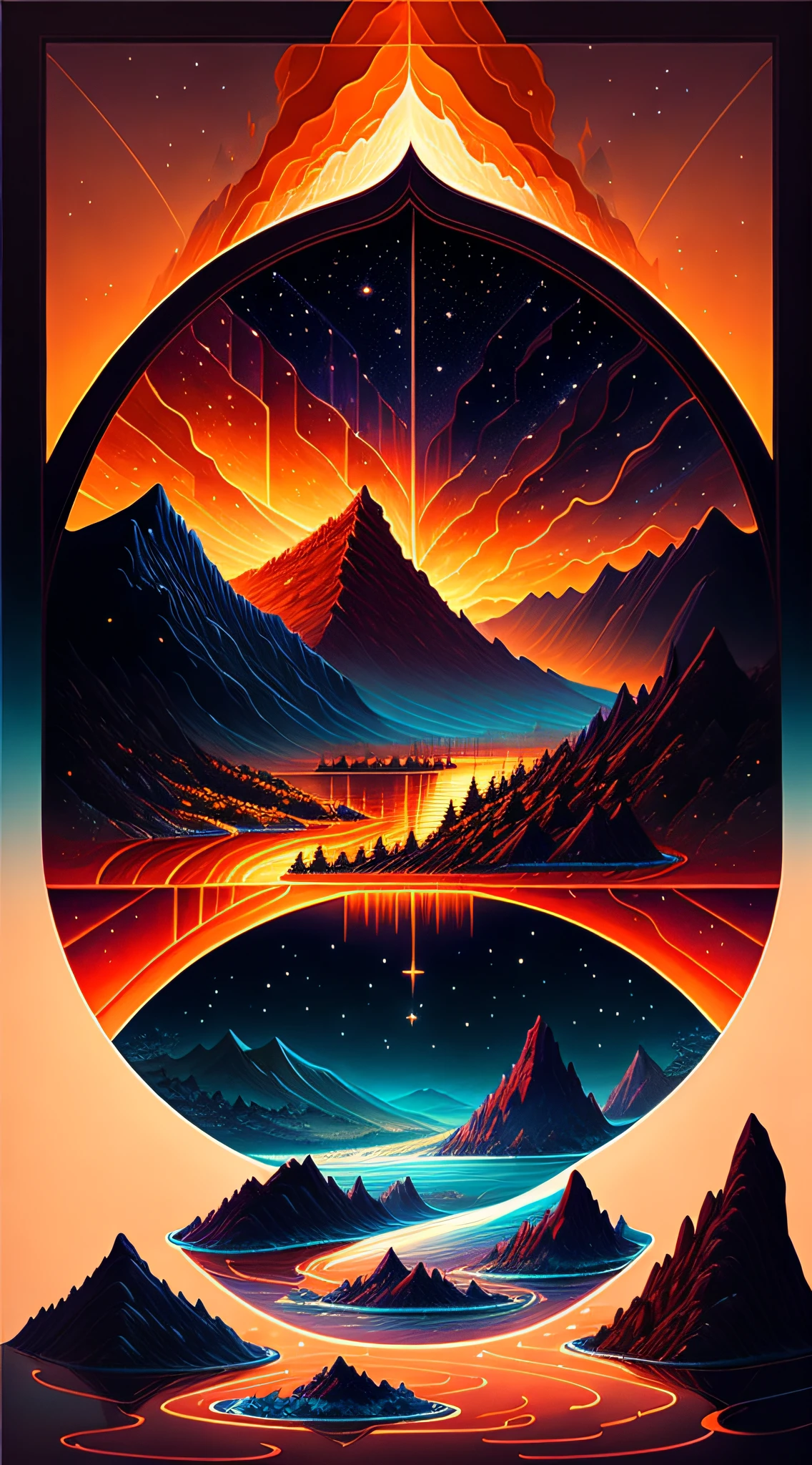 A beautiful Earth full of water and lava, intricate, masterpiece, expert, very detailed, 4k, composition, frame, center, symmetry, painting, intricate, volumetric lighting, beautiful, rich dark masterpiece, sharp focus, ultra-detail, in the style of Dan Mumford and Marc Simonetti, astrophotography