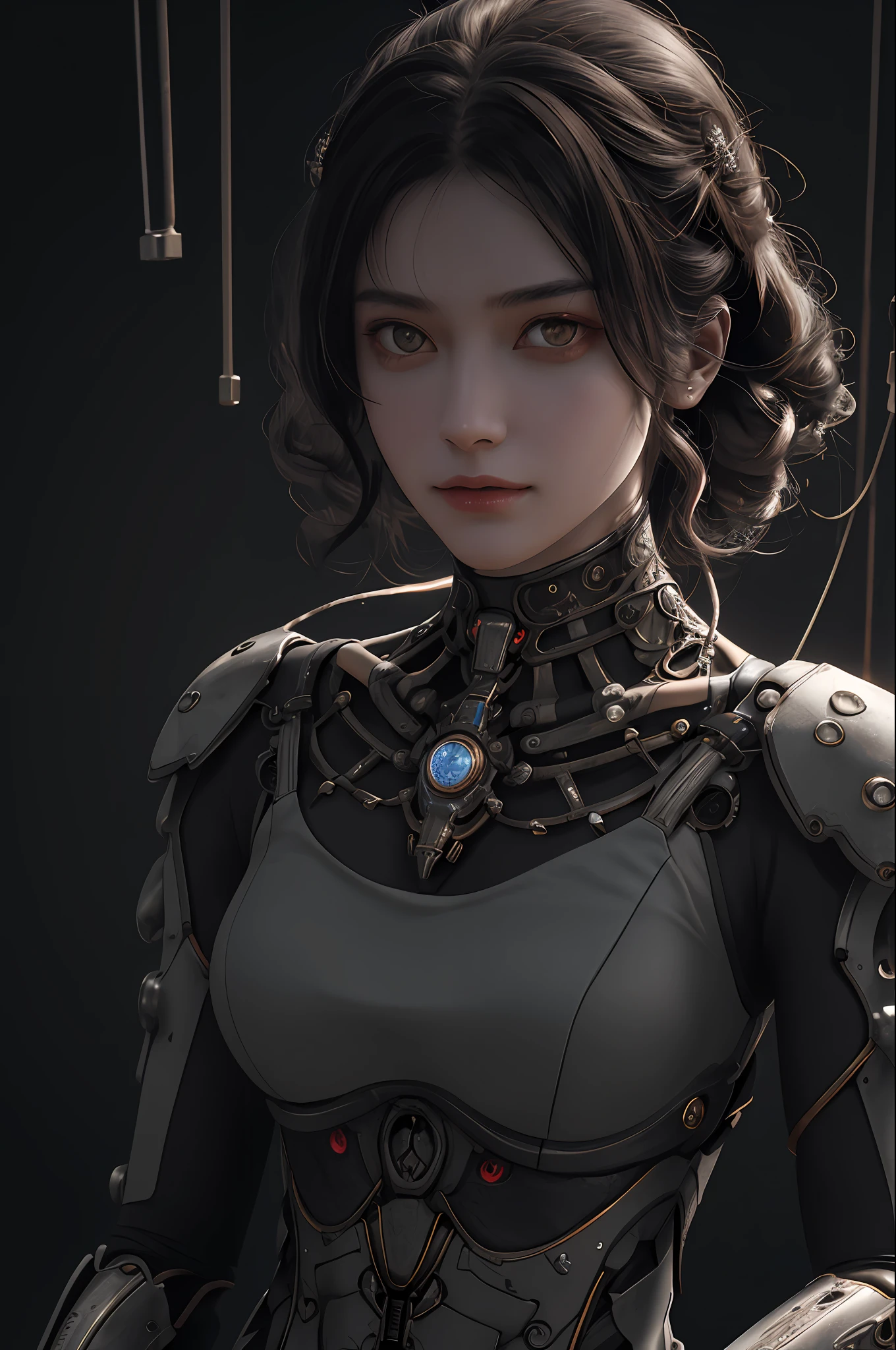 1mechanical girl,((ultra realistic details)), portrait, global illumination, shadows, octane render, 8k, ultra sharp,metal,intricate, ornaments detailed, cold colors, egypician detail, highly intricate details, realistic light, trending on cgsociety, glowing eyes, facing camera, neon details, machanical limbs,blood vessels connected to tubes,mechanical vertebra attaching to back,mechanical cervial attaching to neck,sitting,wires and cables connecting to head
