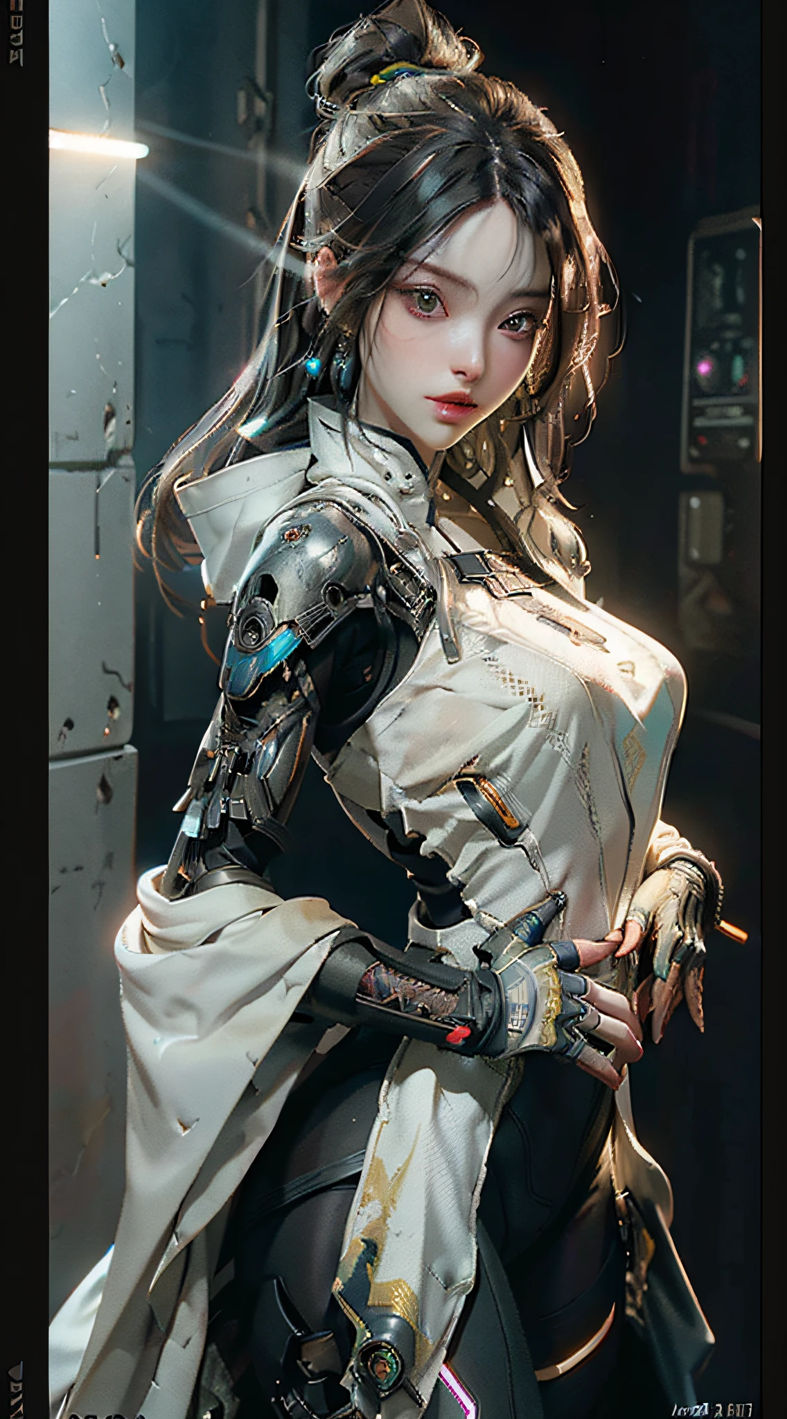 ((Best quality)), ((masterpiece)), (detailed:1.4), 3D, an image of a beautiful cyberpunk female,HDR (High Dynamic Range),Ray Tracing,NVIDIA RTX,Super-Resolution,Unreal 5,Subsurface scattering,PBR Texturing,Post-processing,Anisotropic Filtering,Depth-of-field,Maximum clarity and sharpness,Multi-layered textures,Albedo and Specular maps,Surface shading,Accurate simulation of light-material interaction,Perfect proportions,Octane Render,Two-tone lighting,Wide aperture,Low ISO,White balance,Rule of thirds,8K RAW,