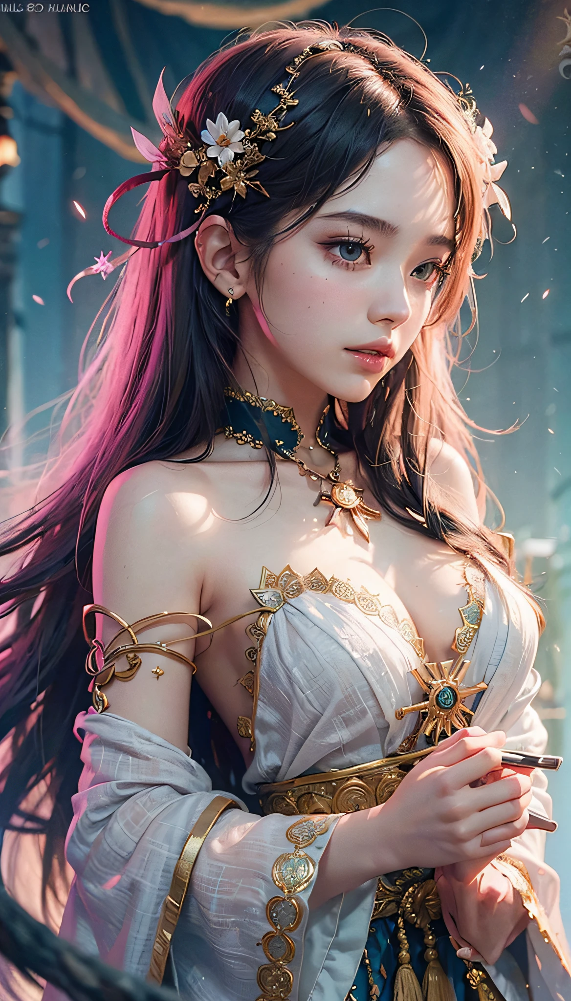 (1girl:1.3),solo,__body-parts__,
official art, unity 8k wallpaper, ultra detailed, beautiful and aesthetic, beautiful, masterpiece, best quality,Fantastical Atmosphere, Calming Palette, Tranquil Mood, Soft Shading,
Miko priestess, charm spell, talisman familiar, shrine maiden duties,