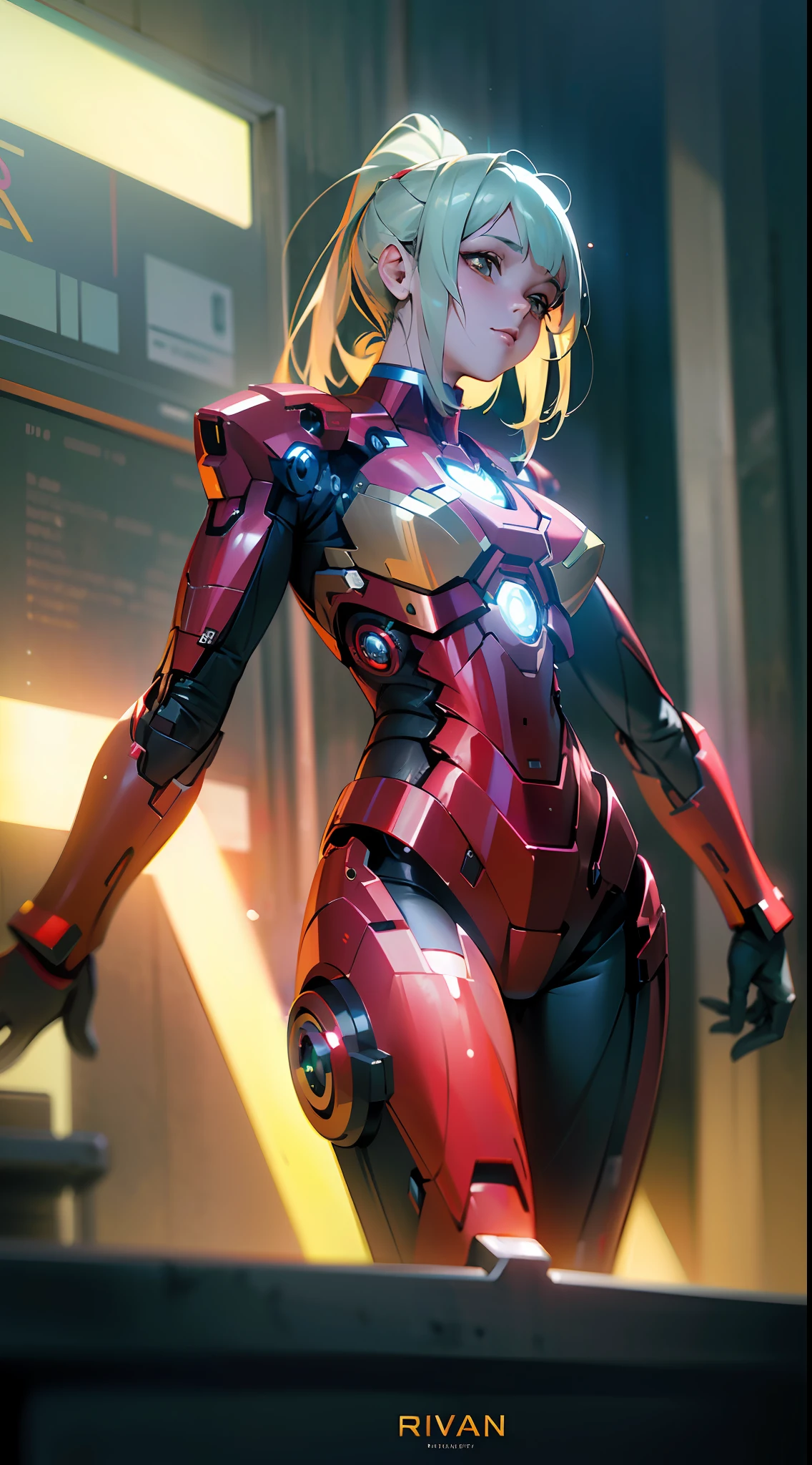 ((Best Quality)), (Masterpiece)), (Details:1.4), 3D, Beautiful Cyberpunk Woman Image,Iron Man, Shiny Metal Suit,HDR,High Dynamic Range,Ray Tracing,NVIDIA RTX,Super Resolution,Unreal 5,Subsurface Scattering,PBR Texturing,Post-Processing,Anisotropic Filtering,Depth of Field , Maximum Clarity and Sharpness, Multilayer Textures, Albedo and Specular Maps, Surface Shading, Accurate Simulation of Light-Material Interactions, Perfect Proportions, Octane Rendering, Two-Tone Lighting, Wide Aperture, Low ISO, White Balance, Rule of Thirds, 8K RAW,