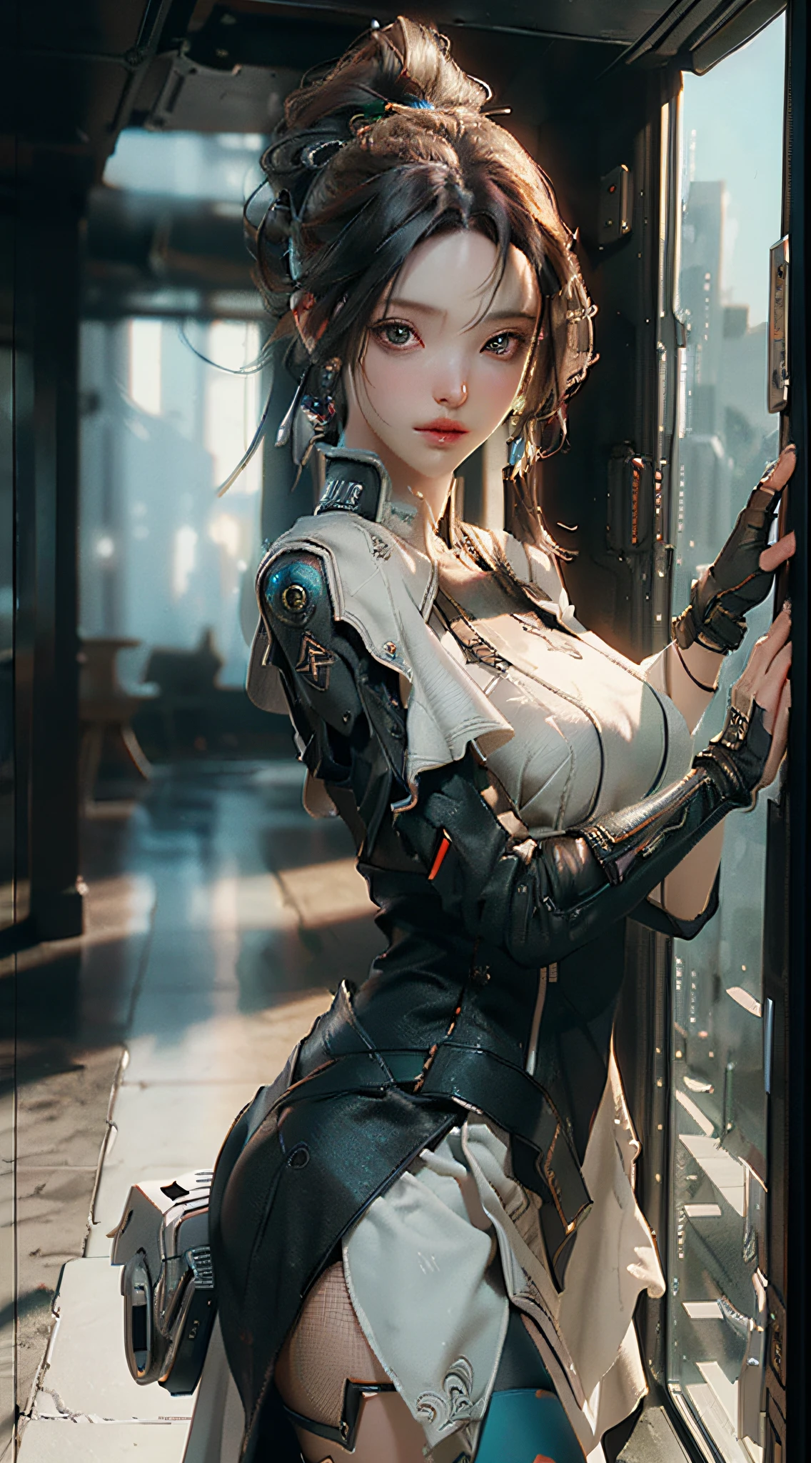((Best quality)), ((masterpiece)), (detailed:1.4), 3D, an image of a beautiful cyberpunk female,HDR (High Dynamic Range),Ray Tracing,NVIDIA RTX,Super-Resolution,Unreal 5,Subsurface scattering,PBR Texturing,Post-processing,Anisotropic Filtering,Depth-of-field,Maximum clarity and sharpness,Multi-layered textures,Albedo and Specular maps,Surface shading,Accurate simulation of light-material interaction,Perfect proportions,Octane Render,Two-tone lighting,Wide aperture,Low ISO,White balance,Rule of thirds,8K RAW,