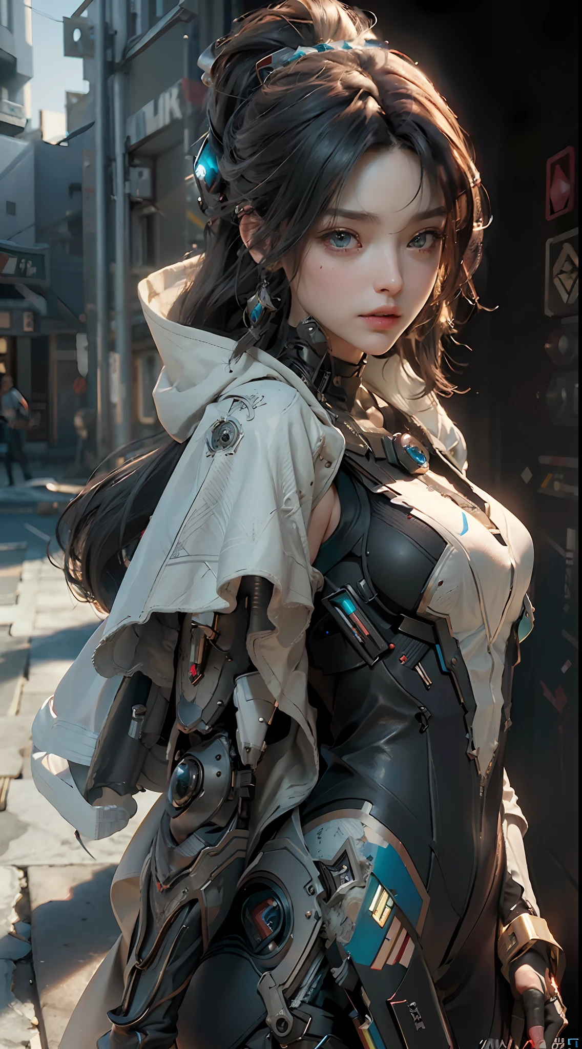((Best quality)), ((masterpiece)), (detailed:1.4), 3D, an image of a beautiful cyberpunk female,HDR (High Dynamic Range),Ray Tracing,NVIDIA RTX,Super-Resolution,Unreal 5,Subsurface scattering,PBR Texturing,Post-processing,Anisotropic Filtering,Depth-of-field,Maximum clarity and sharpness,Multi-layered textures,Albedo and Specular maps,Surface shading,Accurate simulation of light-material interaction,Perfect proportions,Octane Render,Two-tone lighting,Wide aperture,Low ISO,White balance,Rule of thirds,8K RAW,