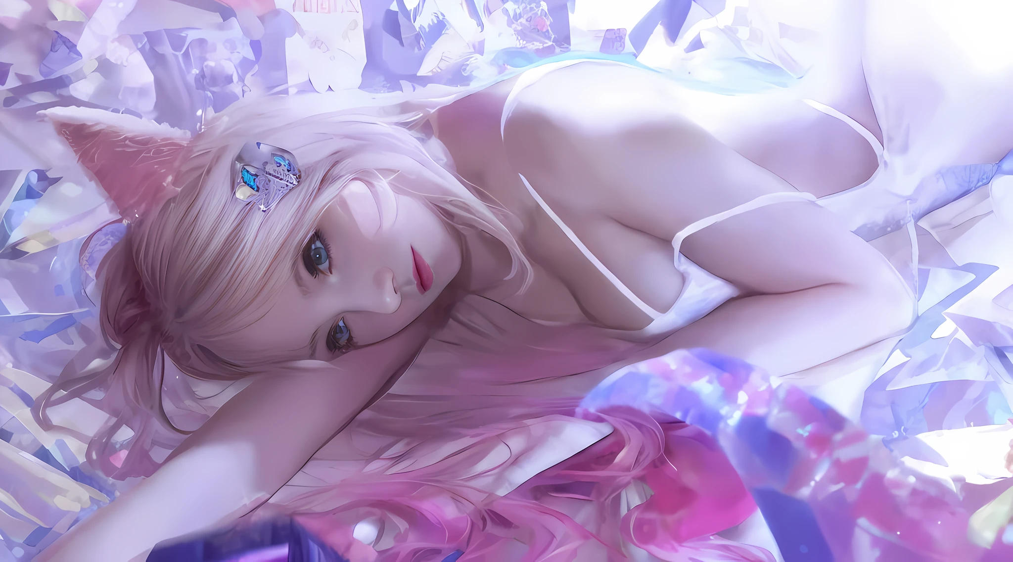 anime girl laying on a bed with a cat headband, guweiz, extremely detailed artgerm, artwork in the style of guweiz, anime fantasy illustration, anime fantasy artwork, artgerm. anime illustration, ! dream artgerm, digital anime art, detailed digital anime art, digital art on pixiv, ross tran 8 k, ross tran style