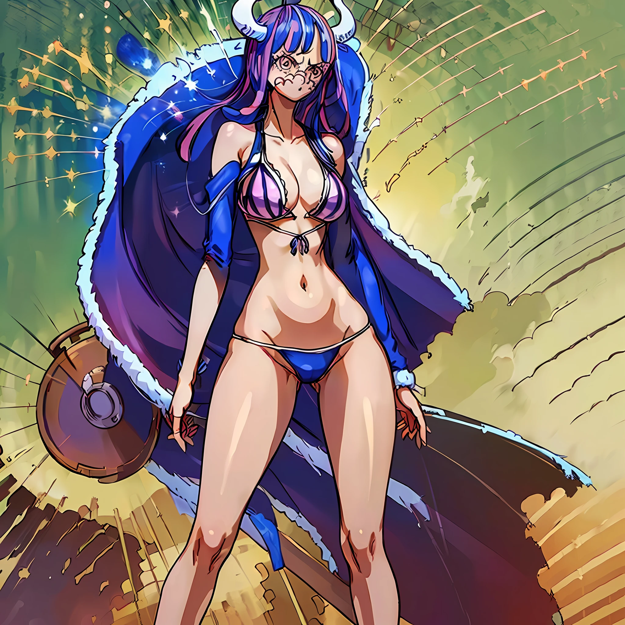 8K, Nami (One Piece), 1 Girl, NSFW, Full Body, Beautiful Long Leg, Slim Body, Narrow Waist, Barefoot, Bare Arms, Bare Shoulders, Standing, Tall, Model Figure, Bikini, Eiichiro Oda, Official Art, Space Background, Seductive and Sexy, Shape Limbs, Sole