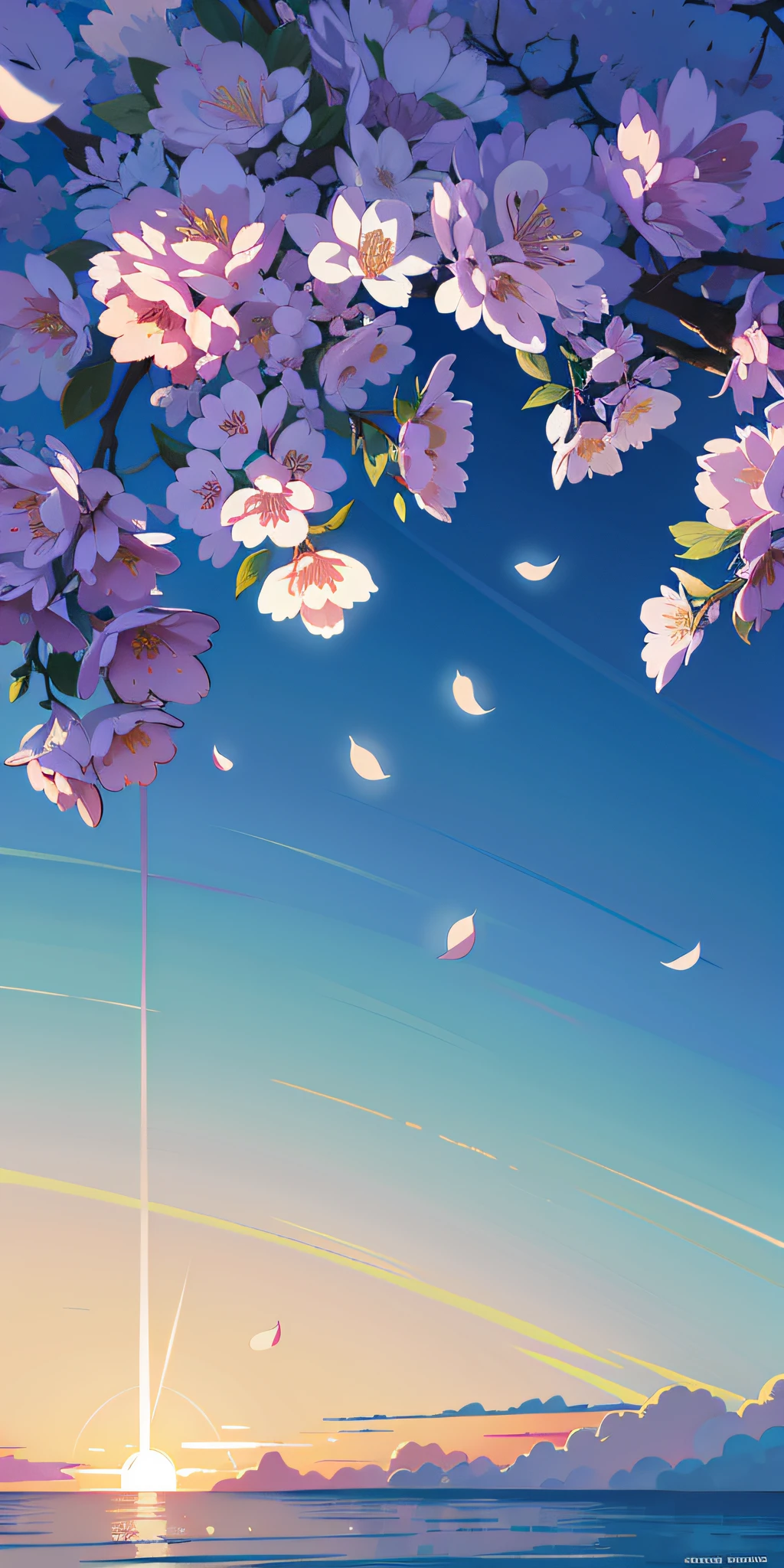 anime scenery of a sunset with a tree and a boat, anime beautiful peace scene, anime background art, anime background, cherry blossoms in the wind, anime art wallpaper 8 k, anime art wallpaper 4k, sakura petals around her, anime art wallpaper 4 k, anime wallpaper 4k, anime wallpaper 4 k, beautiful anime scene, beautiful anime scenery, background artwork