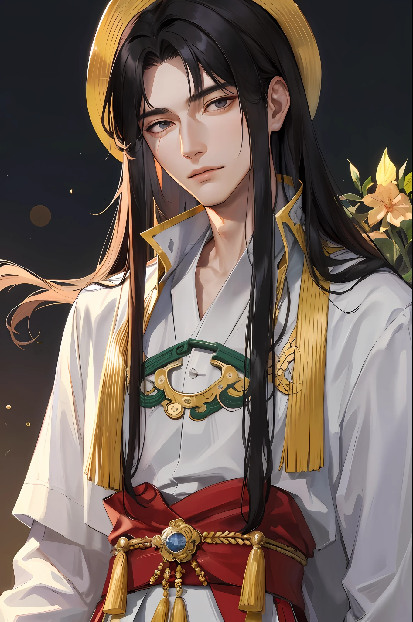 Masterpiece, superlative, 1 person, mature man, ancient Chinese, long hair, long bangs, handsome, handsome, gentle, tall, calm, details of facial features, exquisite facial features
