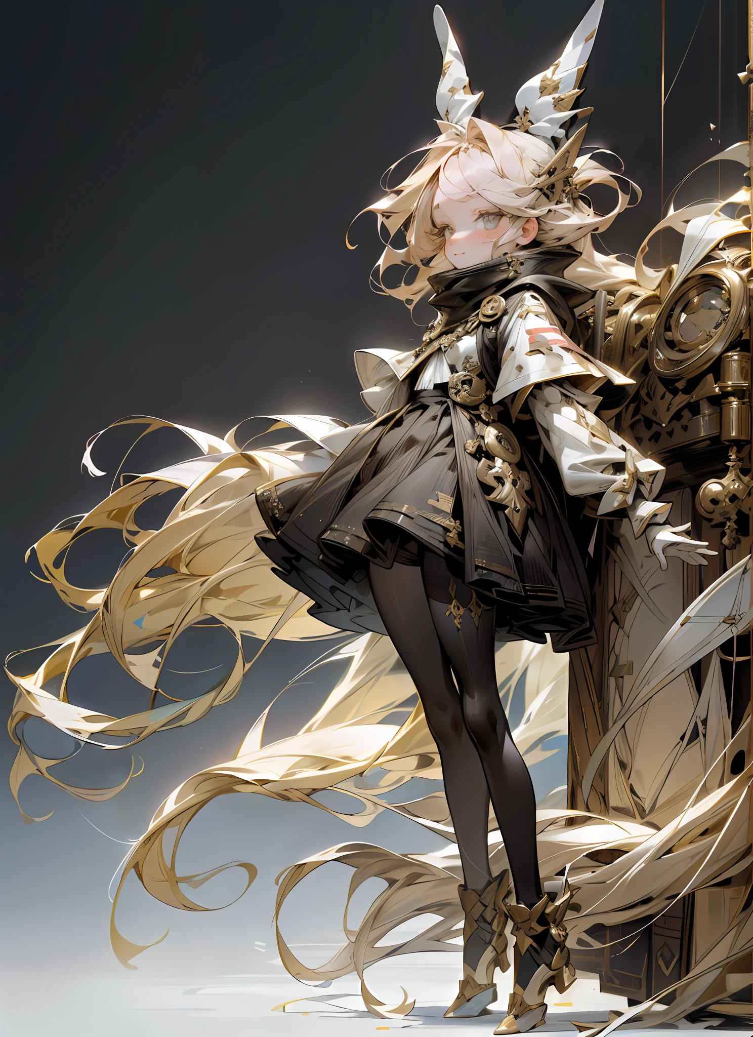 Bunny Morphing Girl, Fluffy, Soft ((Best Quality)), ((Masterpiece)), ( Extreme Detail, Supreme Detail, Official Art, Beauty and Aesthetics:1.2), Depth of Field, Composition, Full Body, (Chibi), Clean Background, (Beautiful and Detailed Eyes: 1.3), (Very Happy:1)