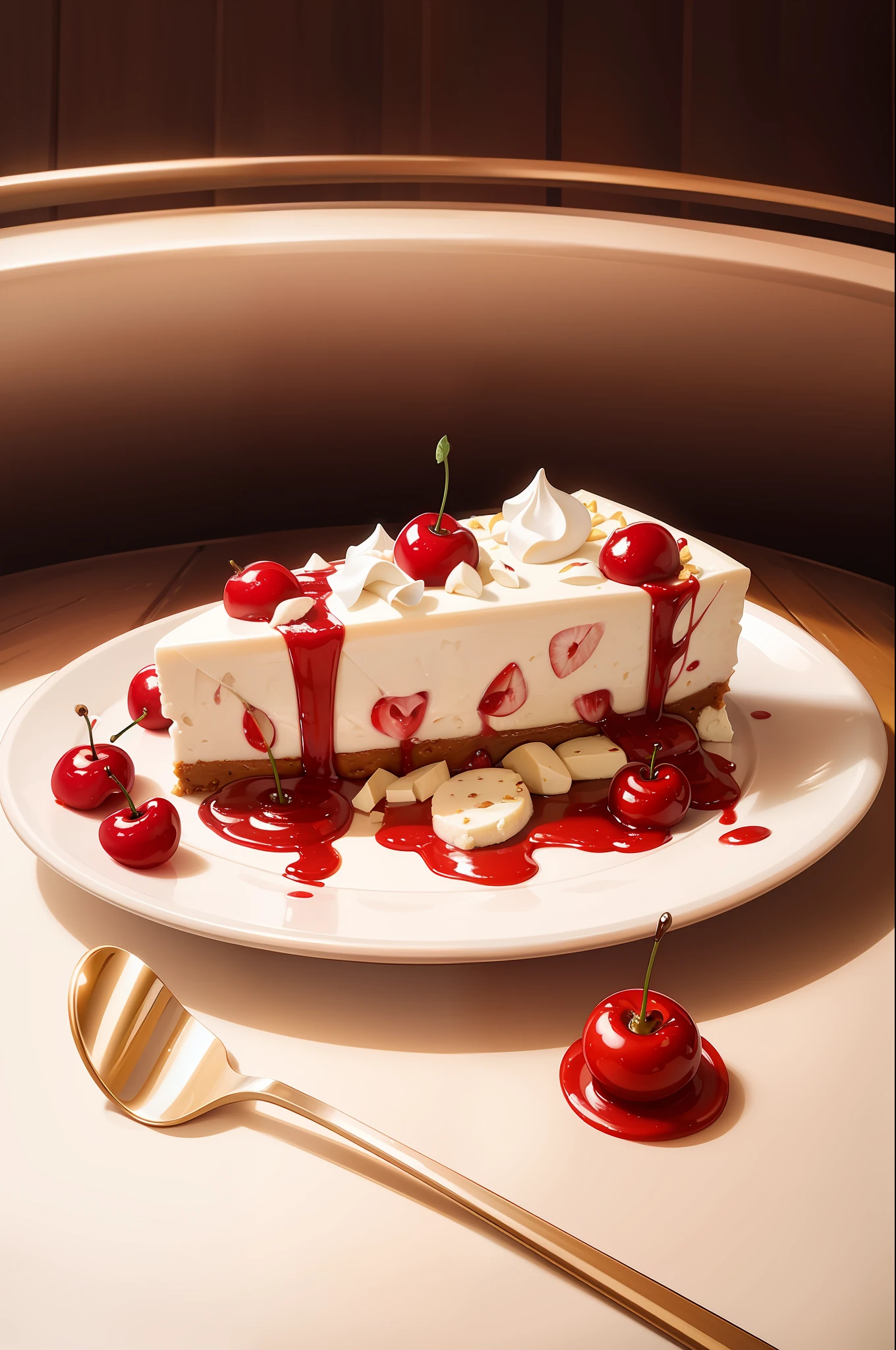 Masterpiece, high quality, best quality, cherry cheesecake food photos,