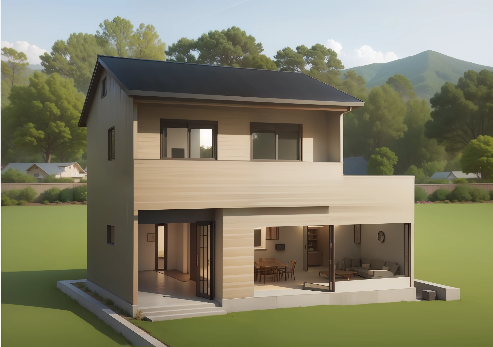 architecture, cg, exterior, cool, background, surrounding house, promotional image --auto --s2