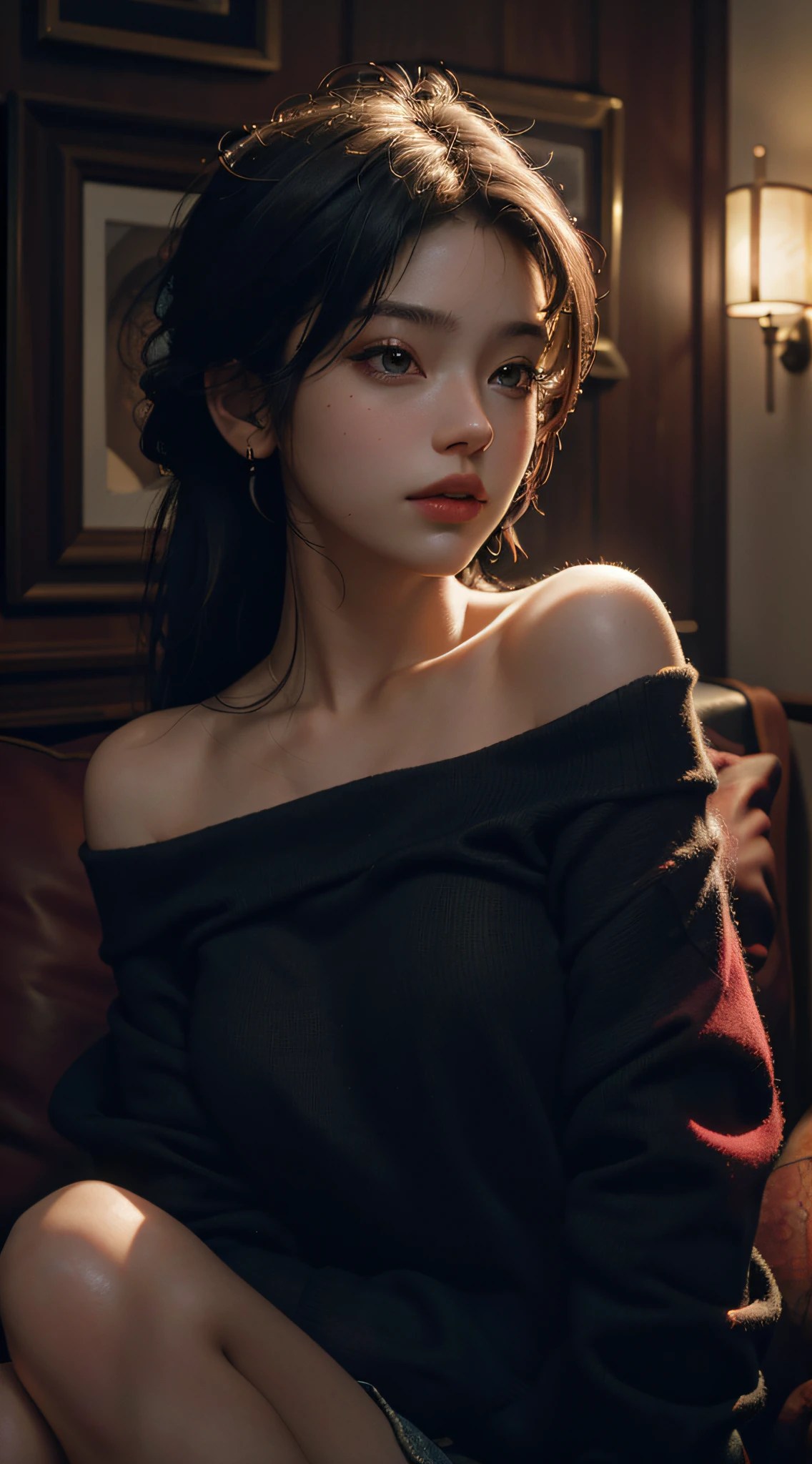 Best quality, masterpiece, ultra high res, (photorealistic:1.4), raw photo, 1girl, off shoulder, cinematic lighting