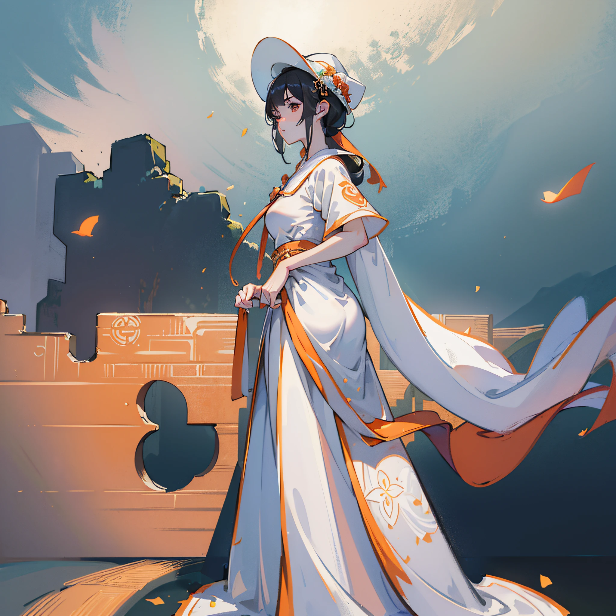 (Best Quality), ((Masterpiece), (Detail: 1.4), 3D, a vietnam woman in white hat and orange scarf posing for a picture, palace, white nhat binh dress, traditional beauty, traditional vietnamese, Ao Nhat Binh, traditional vietnam clothing, traditional clothes, Vietnamese Traditional Costumes, HDR (High Dynamic Range), Ray Tracing, NVIDIA RTX, Super-Resolution, Unreal 5, Subsurface Scattering, PBR Textures, Post Processing, Anisotropic Filtering, Depth of Field, Maximum Sharpness and Sharpness, Multi-layer Textures, Albedo and Highlight Maps, Surface Shading, Accurate simulation of light-material interactions, perfect proportions, Octane Render, two-color light, large aperture, low ISO, white balance, rule of thirds, 8K RAW, --auto --s2