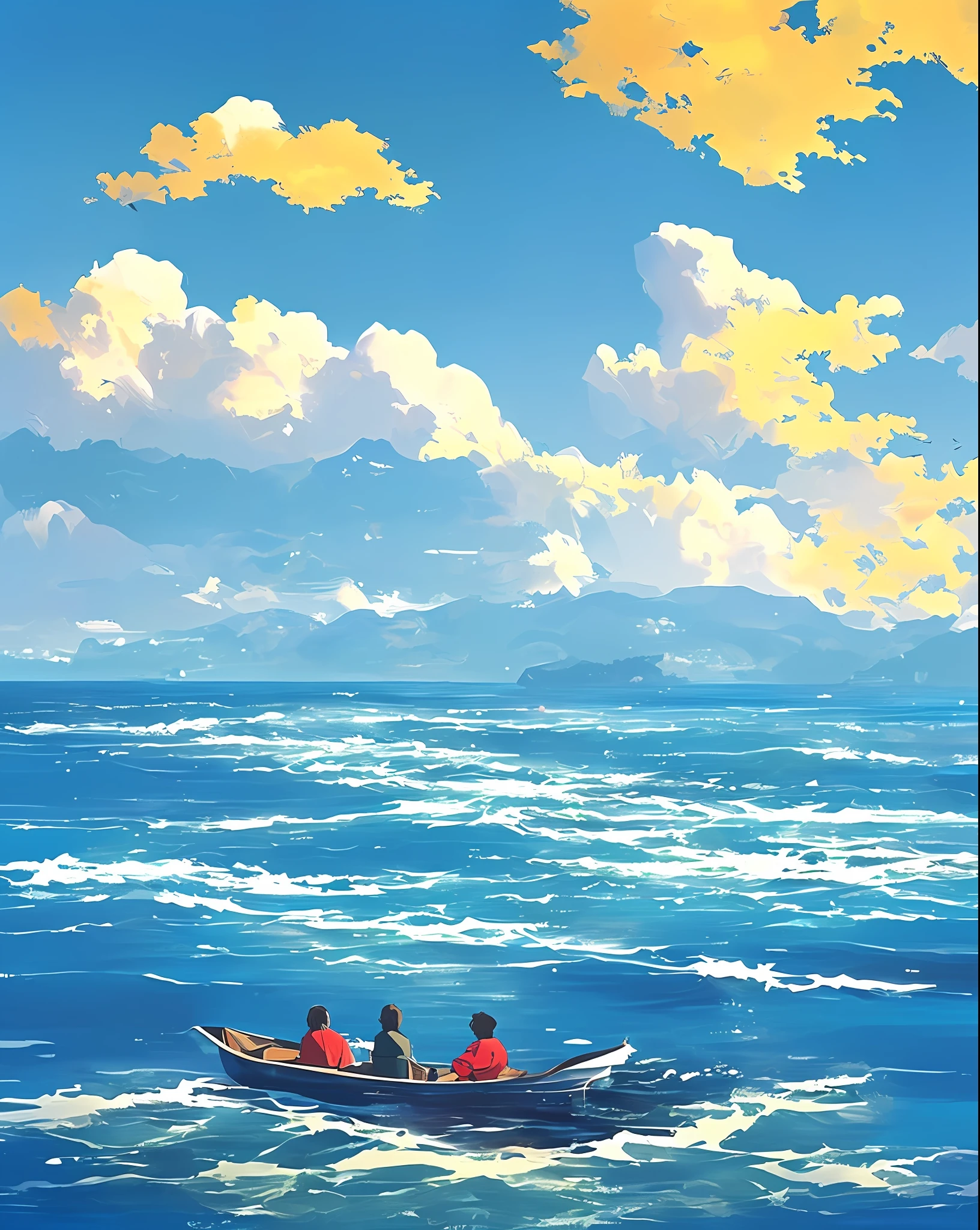 anime scene of a man and a dog in a boat in the ocean, blue sea. by makoto shinkai, wallpaper anime blue water, makoto shinkai. —h 2160, style of makoto shinkai, ( ( makoto shinkai ) ), makoto shinkai!, makoto shinkai cyril rolando, mokoto shinkai