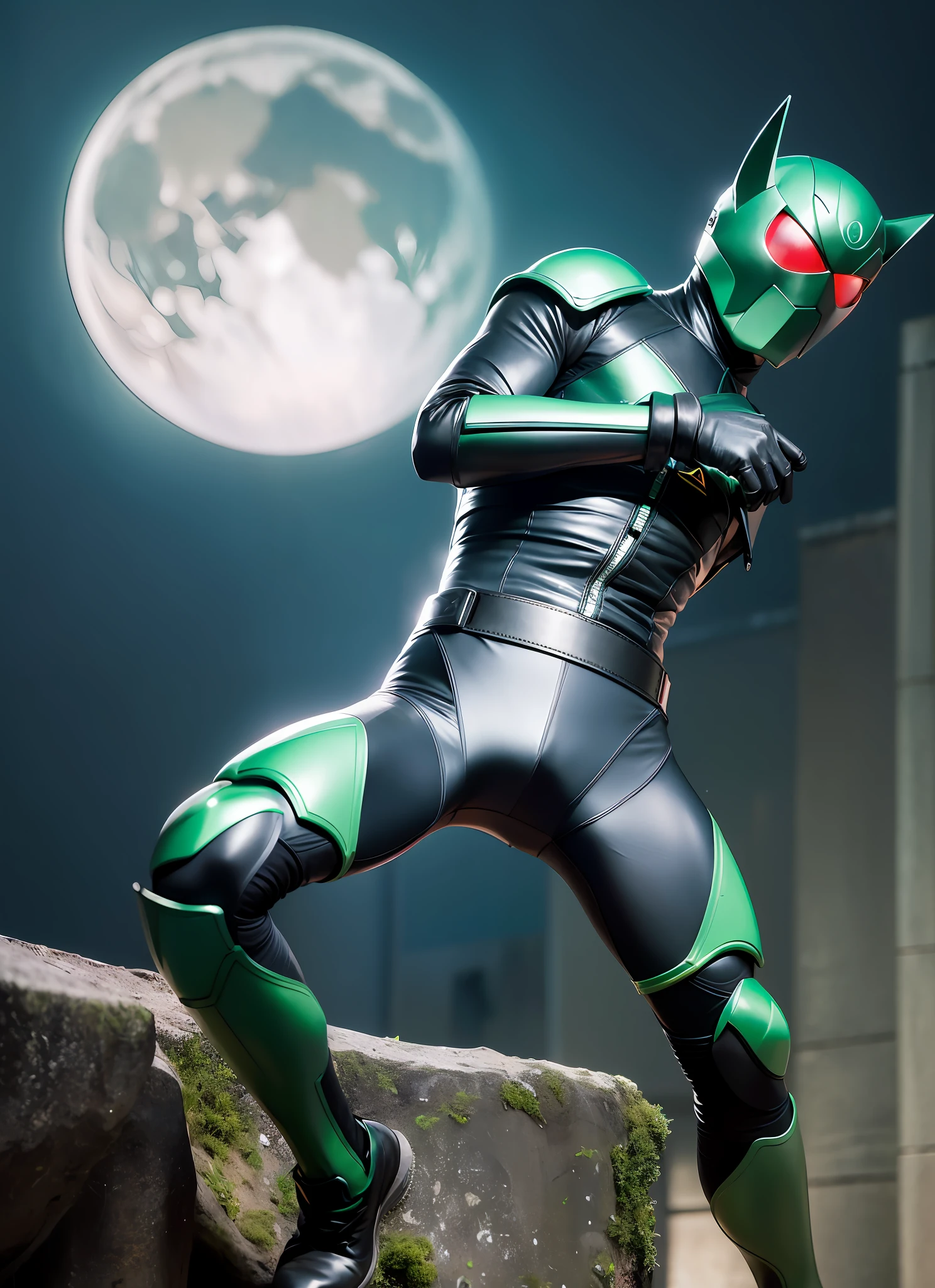 (SFW), 8k, RAW photos, Fujifilm Eterna style photos, (dark: 1.4), (backlit photos: 1.4), (viewers: 1.2), full body, (Kamen Rider: 1.1), grasshopper mask, neon eye multi-colored (green, exo suit: 1.2), armor (belts and gauntlets: 1.1), outdoor, combat stance, (very detailed: 1.4), Blake by Shotaro Ishinomori, Toei, Alyssa Monks, Annie Swinnerton, Beatrix Potter, Andrea Mantegna, Marco Mazzoni, Sarah Walfarc, Carlos Cruz Diez, Saturno Bhutto , John Totleben , city, building, landscape