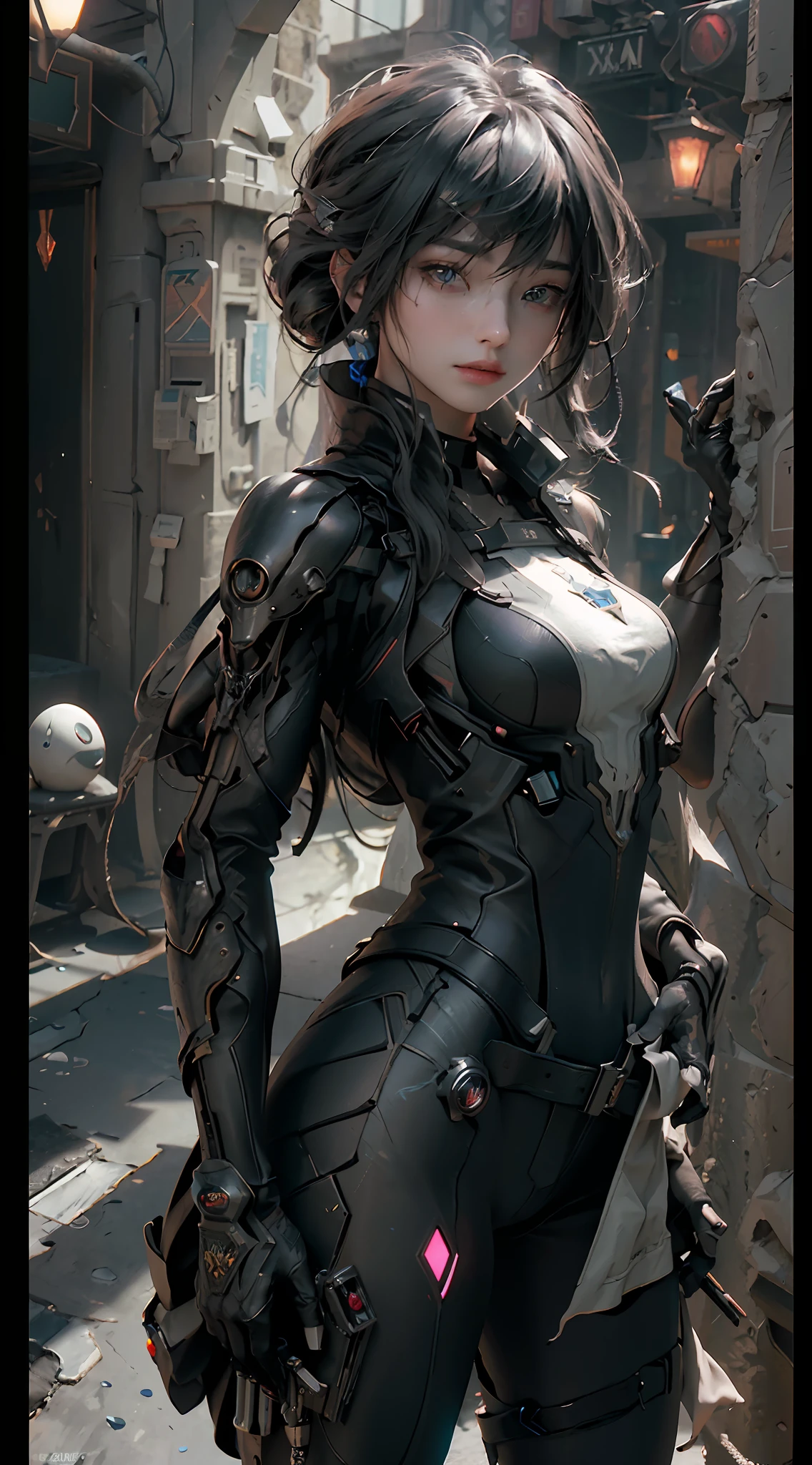 ((Best quality)), ((masterpiece)), (detailed:1.4), 3D, an image of a beautiful cyberpunk female,HDR (High Dynamic Range),Ray Tracing,NVIDIA RTX,Super-Resolution,Unreal 5,Subsurface scattering,PBR Texturing,Post-processing,Anisotropic Filtering,Depth-of-field,Maximum clarity and sharpness,Multi-layered textures,Albedo and Specular maps,Surface shading,Accurate simulation of light-material interaction,Perfect proportions,Octane Render,Two-tone lighting,Wide aperture,Low ISO,White balance,Rule of thirds,8K RAW,