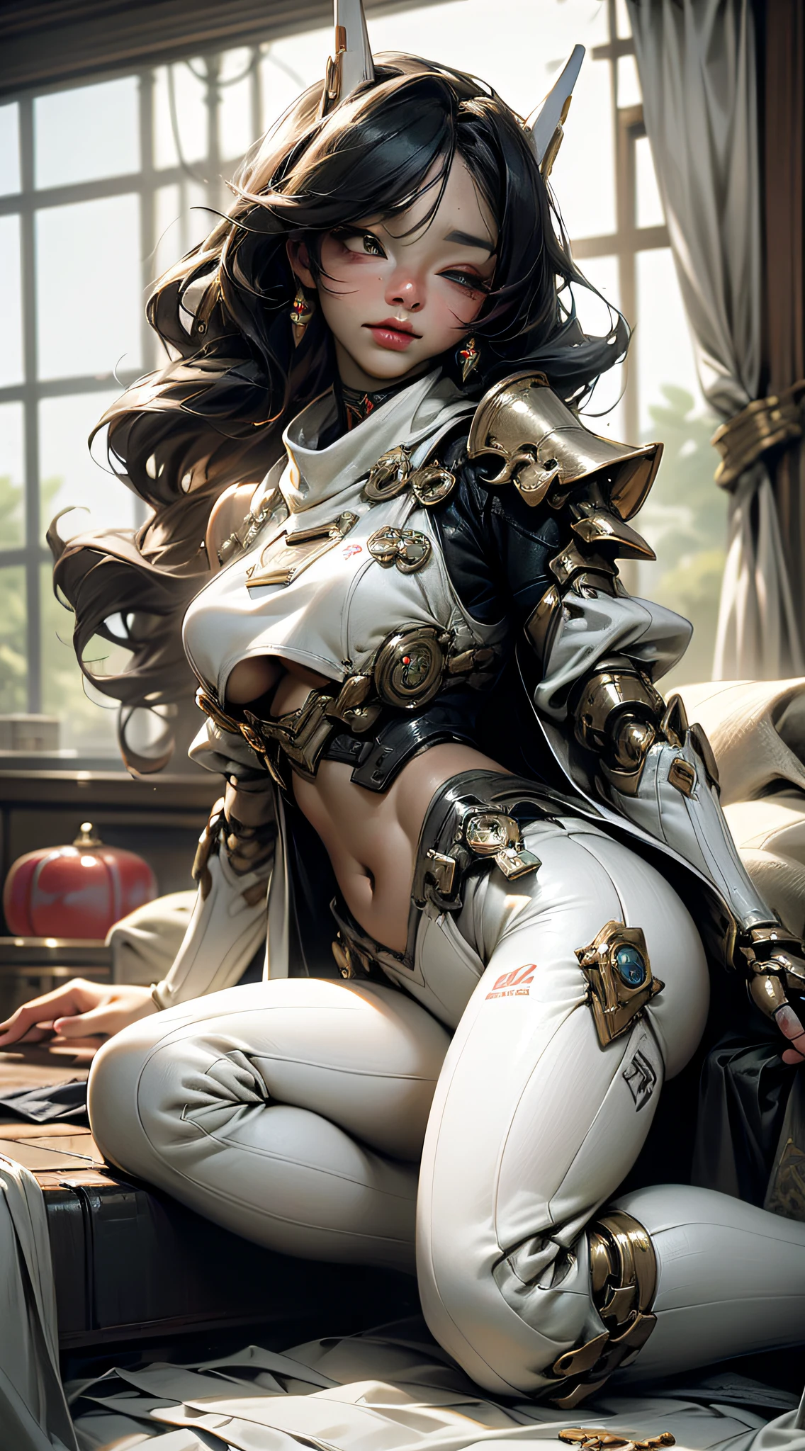 arafed woman beautiful asian girl, ig model | artgerm, asian girl, black haired girl wearing hoodie, korean girl, g(Best Quality, 8k, 32k, Masterpiece, UHD:1.3), (Photo of Attractive Japanese Woman), 1 Girl, ((Big Boobs:1.4)), (long wavy hair), Abs, Perfect Body, Ultra Detailed Face, Detailed Lips, Fine Eyes, double eyelids, pajamas, on the bed, (seductive), ((aroused:1.5)), ((areolae slip)), ((in heat)), ((milf)) sexy girl, busty, beautiful asian girl, gorgeous chinese model, jaw-dropping beauty, girl in mecha cyber armor, ferra white mecha, female mecha, mechanized valkyrie girl, beutiful white girl cyborg, armor girl, clothed in sci-fi military armor, scifi woman, in white futuristic armor, gorgeous female paladin, mechanized soldier girl