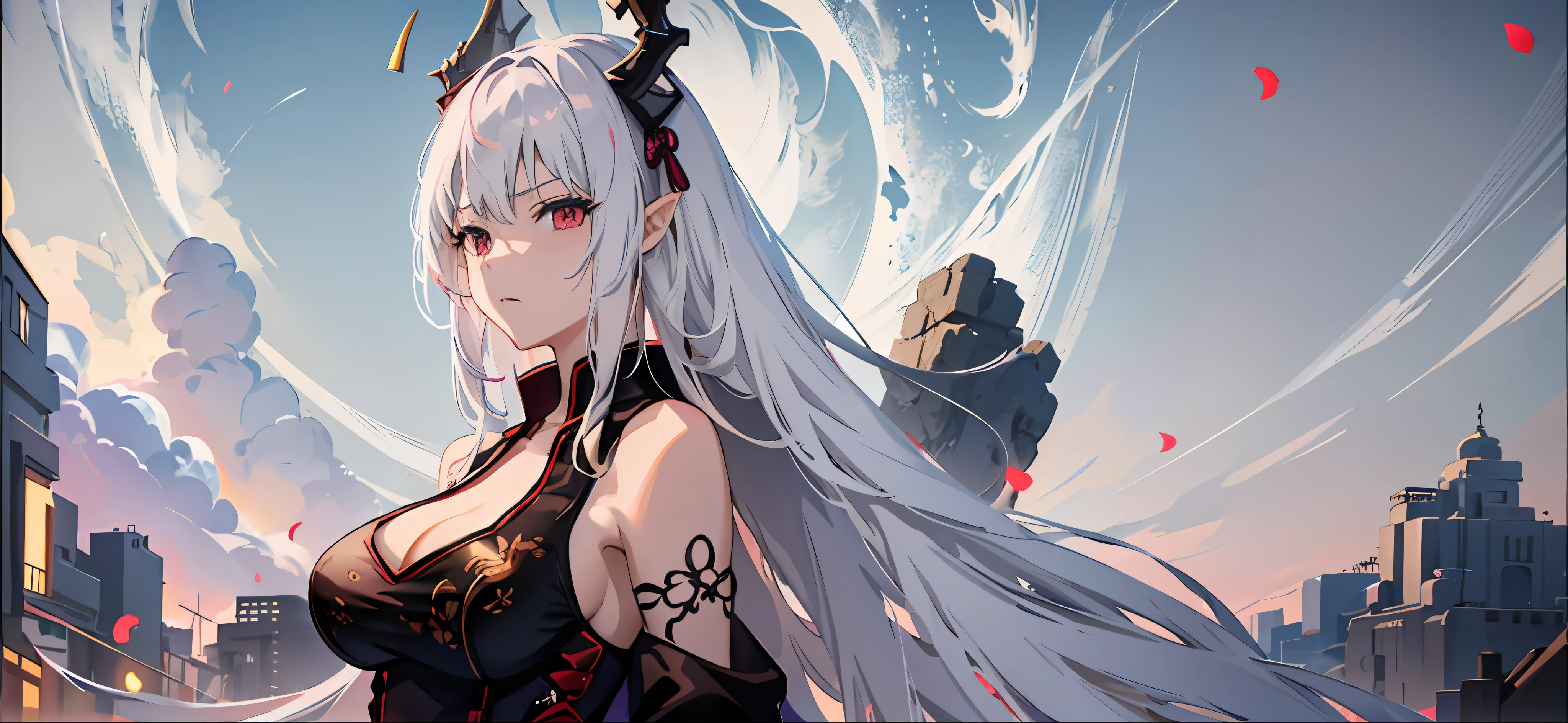 anime girl with a sword and a dragon on her shoulder, white haired deity, anime fantasy artwork, best anime 4k konachan wallpaper, beautiful fantasy anime, from arknights, detailed anime art, detailed anime artwork, anime epic artwork, anime fantasy illustration, artbook artwork, 2. 5 d cgi anime fantasy artwork, detailed key anime art, white horns queen demon