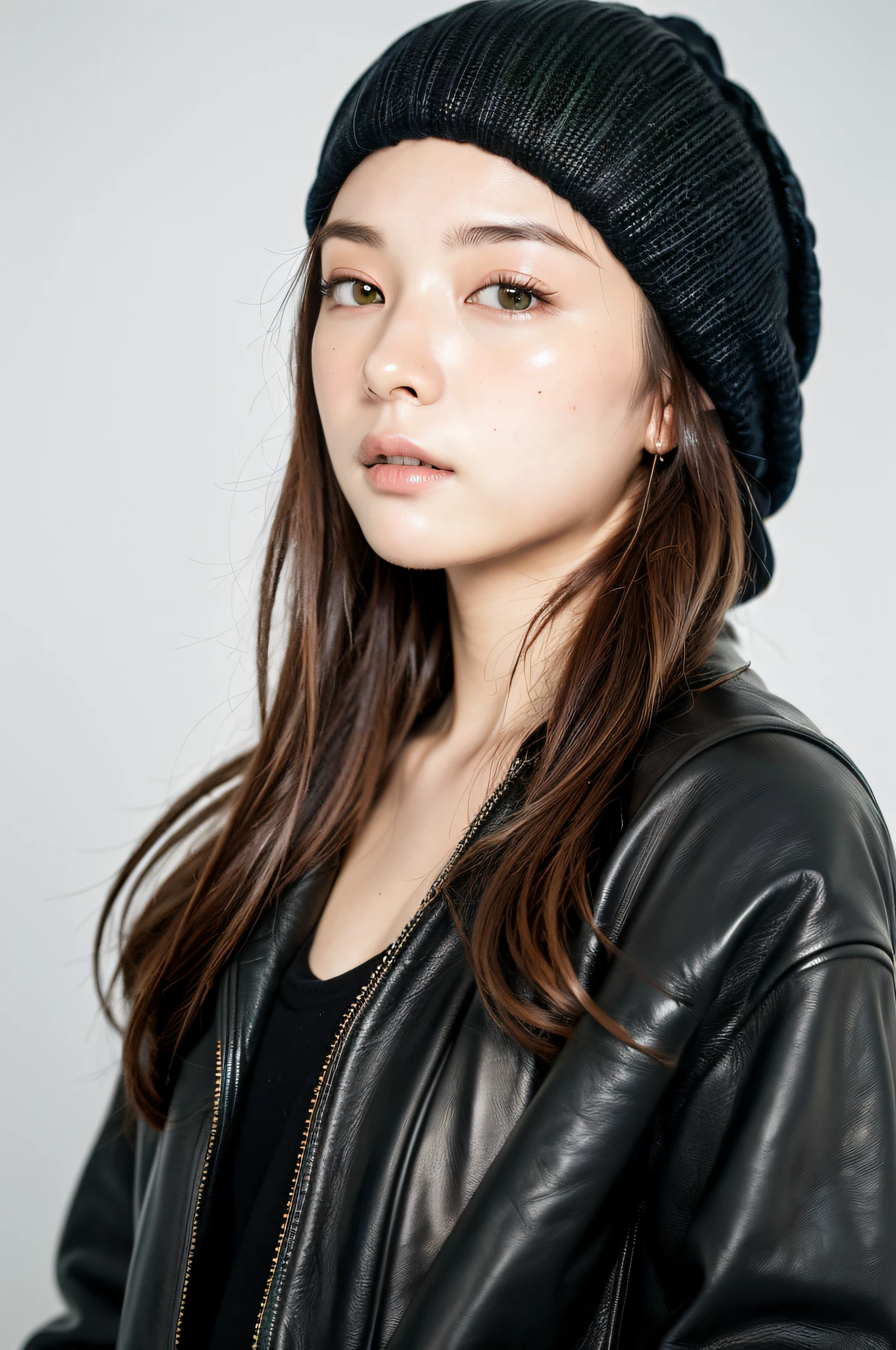 (
(8k:1.27), best quality, masterpiece, ultra highres:1.2) Photo of Pretty Japanese woman
(beautiful:1.1) (sci-fi warrior woman:1.1) space soldier, (beanie:1.61) (leather jacket:1.21) intricate elegant, fantasy, detailed, ometric by greg rutkowski and alphonse mucha, gradient lighting