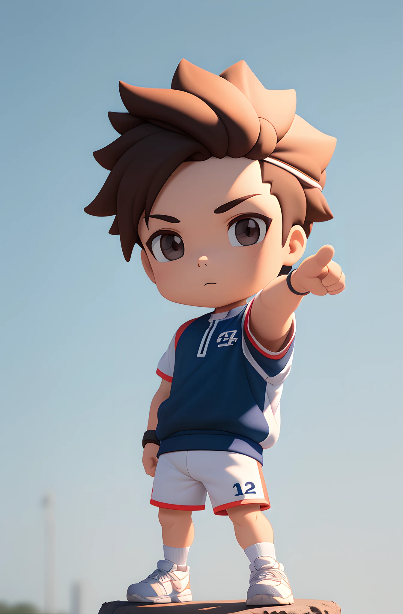 Sporty boy, fluffy, soft , breeze, jersey, cool look, ((best quality), ((masterpiece)), ( extreme detail, highest detail, official art, beauty and aesthetics: 1.2), depth of field, composition, full depth, (chibi), clean background, 3D clay rendering