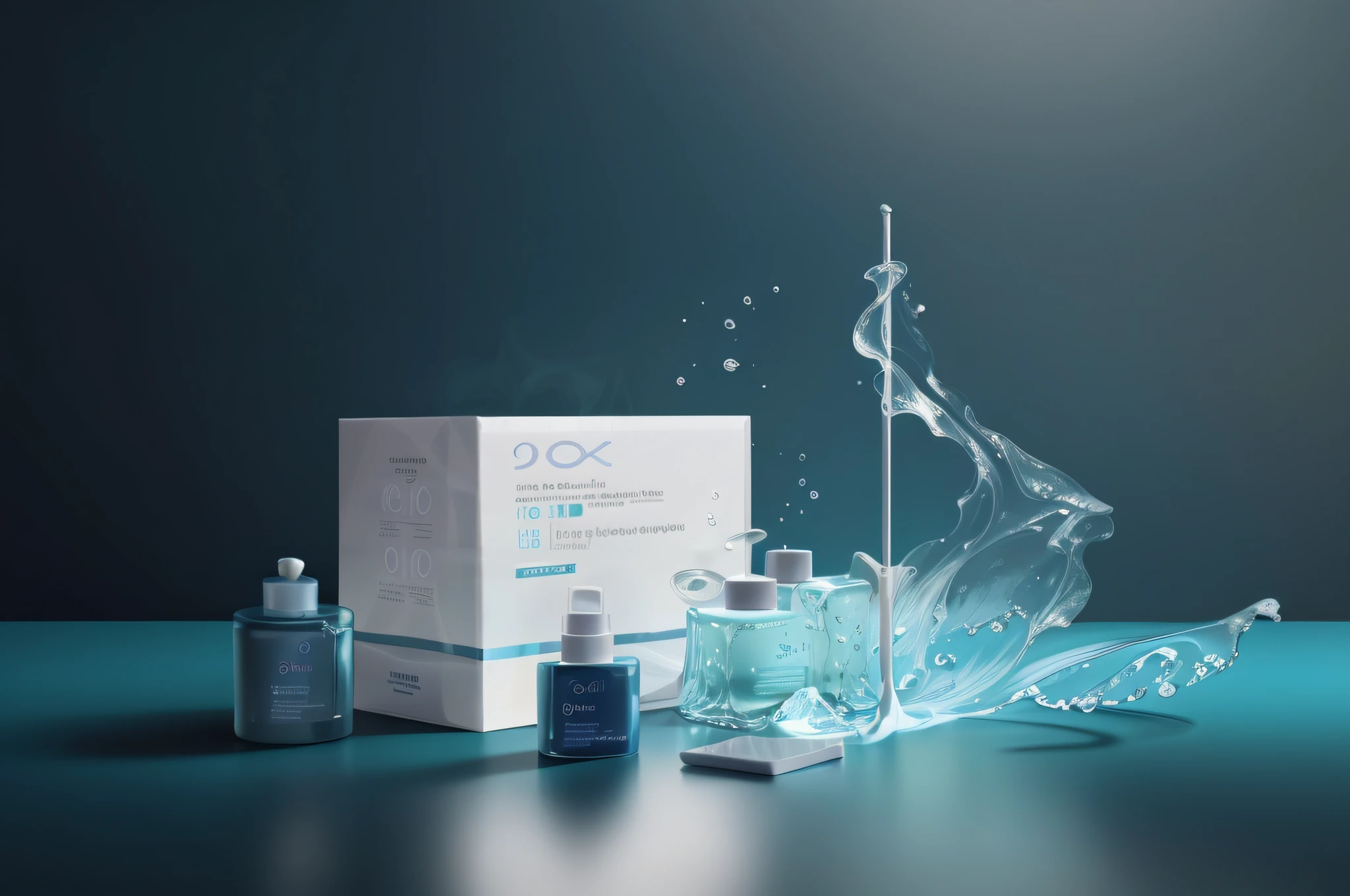 there is a box of skin care products on a table, professional product shot, product render, dramatic product shot, miniature product photo, product photography 4 k, 3 d product render, high quality topical render, dramatic product photography, product photography, product shoot, 3 d fluid simulation render, professional product photo, high quality product photo, organic 8k artistic photography, product photo
