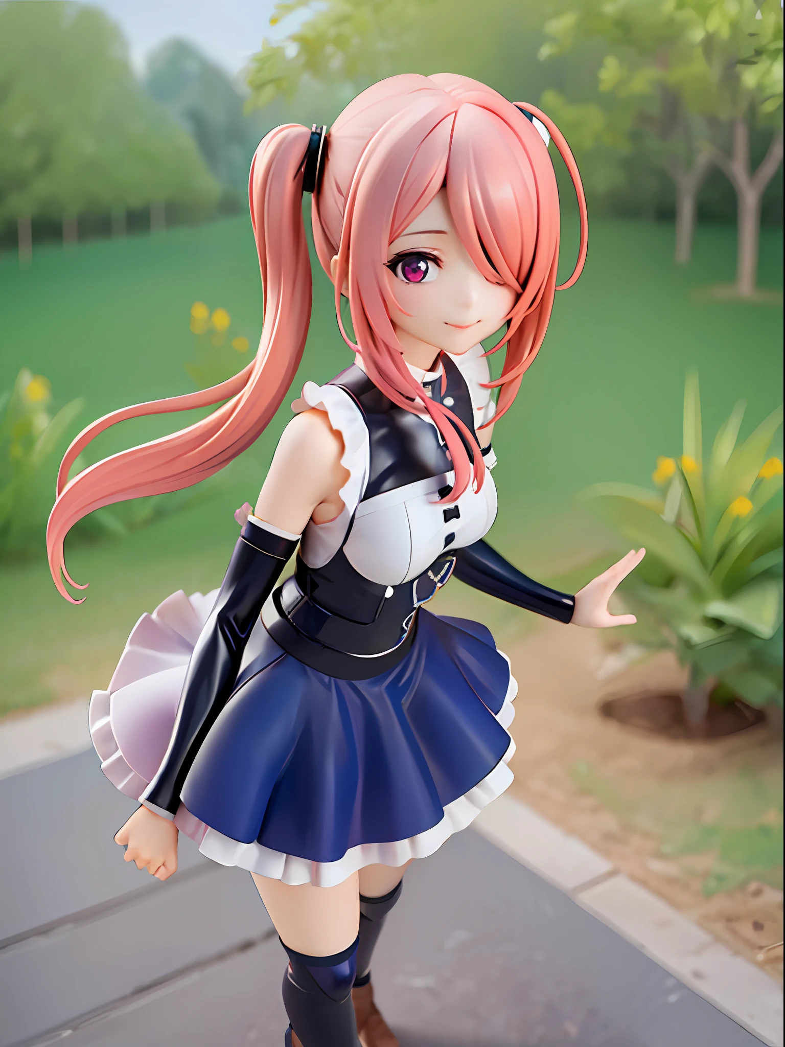 1girl,pink hair,pink eye,beautiful eye,twin tail,ahoge
BREAK
black skirt, hair over one eye, frilled skirt, blue socks, sleeves past wrists, turtleneck dress, miniskirt, blue wings, cowboy shot, walking, garden,
BREAK
full body, chibi, [realistic], [3d], (3dcg), ((octane render)), [fisheye], smile, closed mouth, full body
BREAK
(8k, RAW photo, best quality, masterpiece:1.2), ultra high res, (((realistic, photo-realistic))), professional lighting, detailed lighting, professional photography, fisheye, dynamic angle, high quality, high res, extremely detailed, bloom
BREAK
depth of field, sketch, sharp focus, soft lighting, good composition, god light highlight, detailed, (((photorealistic details))), detailed skin, to8contrast style