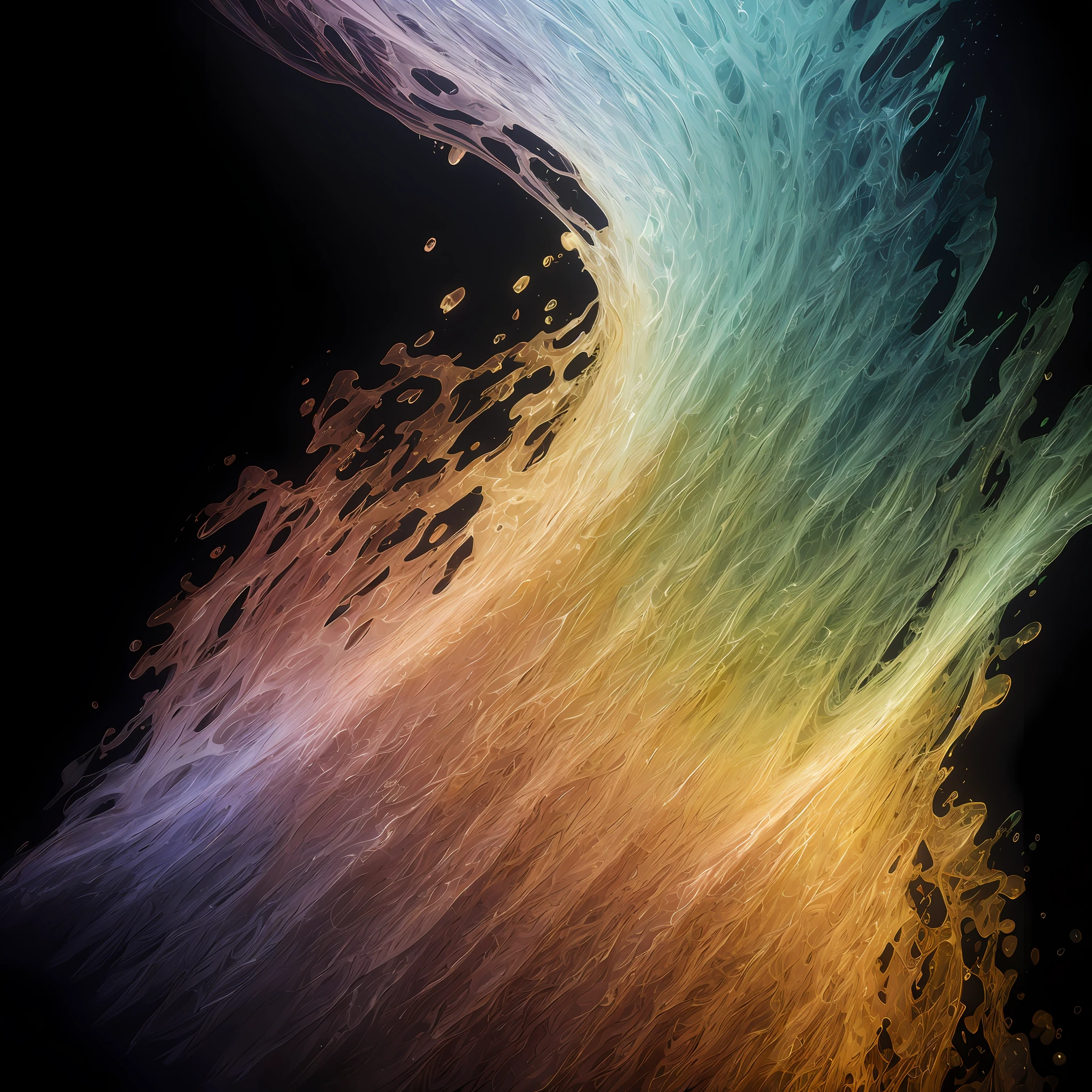 ((best quality)), ((Streams of translucent tones)), sinuous metallic swirls and sparkling sprays of color shape the landscape of these free-flowing textures, Abstract fluid art painting of natural luxury in liquid paint technique, Modern impressionism technique, Wall poster print template, Hand drawn, Artistic pattern generative AI, 16K, ultra-realistic with vibrant colors, intricate details and perfectly composed lighting, visually stunning image, surpassing the best art created by humans to date, --16:9 awe-inspiring air, 16K image, detailed, ultra-realistic, vibrant colors, intricate detail, perfect lighting, visually stunning, surpass human art, , full scren, 4d, dimensions, ((Best quality)), ((masterpiece)), (highly detailed:1.3), 3D, laser, liquid, effect, light, space, particles, Reality, HDR (High Dynamic Range), Ray Tracing, NVIDIA RTX, Super Resolution, Unreal 5, Subsurface Scattering, PBR Textures, Post-Processing, Anisotropic Filtering, Depth of Field, Maximum Clarity and Clarity, Multilayer Textures, Albedo and Specular Maps, Surface Shading, Accurate Simulation of Light-Material Interaction, Perfect Proportions, Octane Render, Two-Tone Lighting, Large Aperture, Low ISO, White Balance, Rule of Thirds, 8K RAW, Efficient Sub-Pixel, Sub-pixel Volume Product. , sub-dimensions, infinite-effect, infinity background --auto --s2