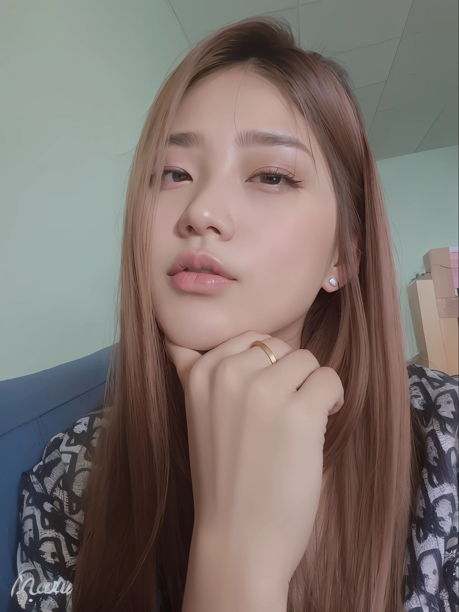 there is a woman with long hair and a ring on her finger, korean girl, with round face, 2 7 years old, 2 8 years old, dang my linh, heonhwa choe, jaeyeon nam, 2 9 years old, f / 1. 9 6. 8 1 mm iso 4 0, sakimichan, 30 years old woman