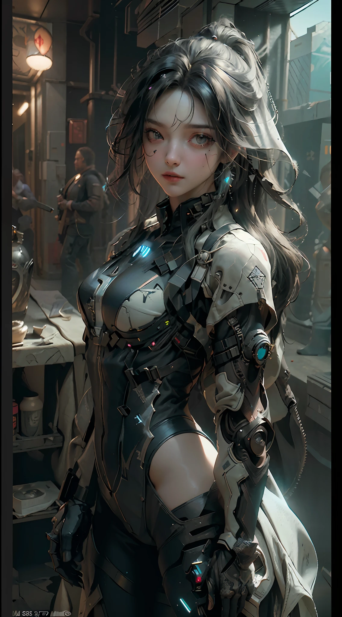 ((Best quality)), ((masterpiece)), (detailed:1.4), 3D, an image of a beautiful cyberpunk female,HDR (High Dynamic Range),Ray Tracing,NVIDIA RTX,Super-Resolution,Unreal 5,Subsurface scattering,PBR Texturing,Post-processing,Anisotropic Filtering,Depth-of-field,Maximum clarity and sharpness,Multi-layered textures,Albedo and Specular maps,Surface shading,Accurate simulation of light-material interaction,Perfect proportions,Octane Render,Two-tone lighting,Wide aperture,Low ISO,White balance,Rule of thirds,8K RAW,