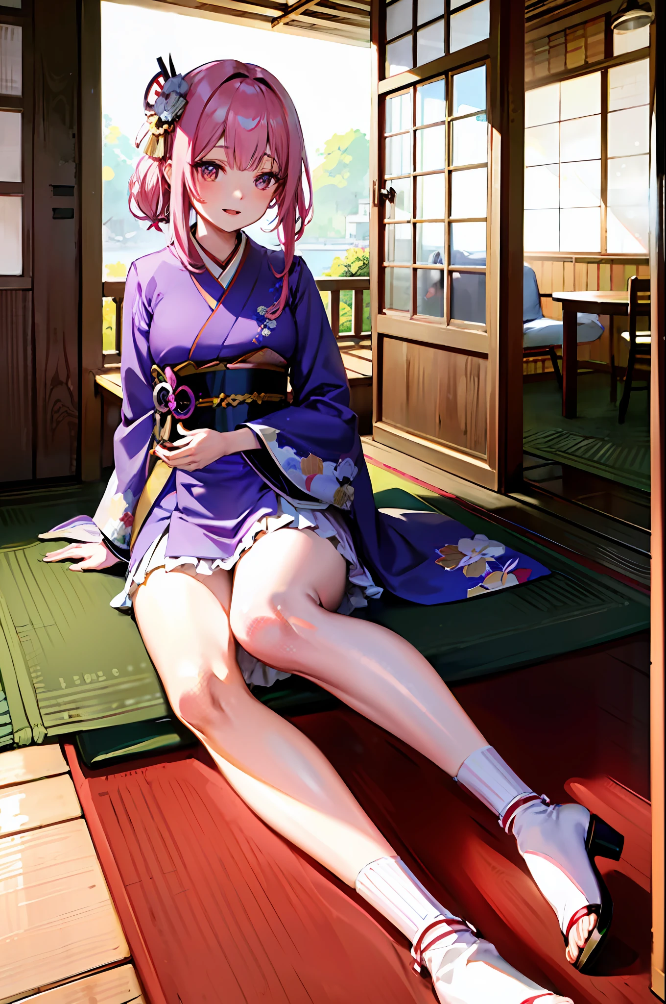 anime girl in kimono outfit sitting on a balcony with a view of a lake, an anime drawing inspired by Nishikawa Sukenobu, pixiv, shin hanga, seductive anime girl, beautiful anime girl, beautiful alluring anime woman, attractive anime girl, cute anime waifu in a nice dress, beautiful anime woman, anime style 4 k, beautiful anime portrait