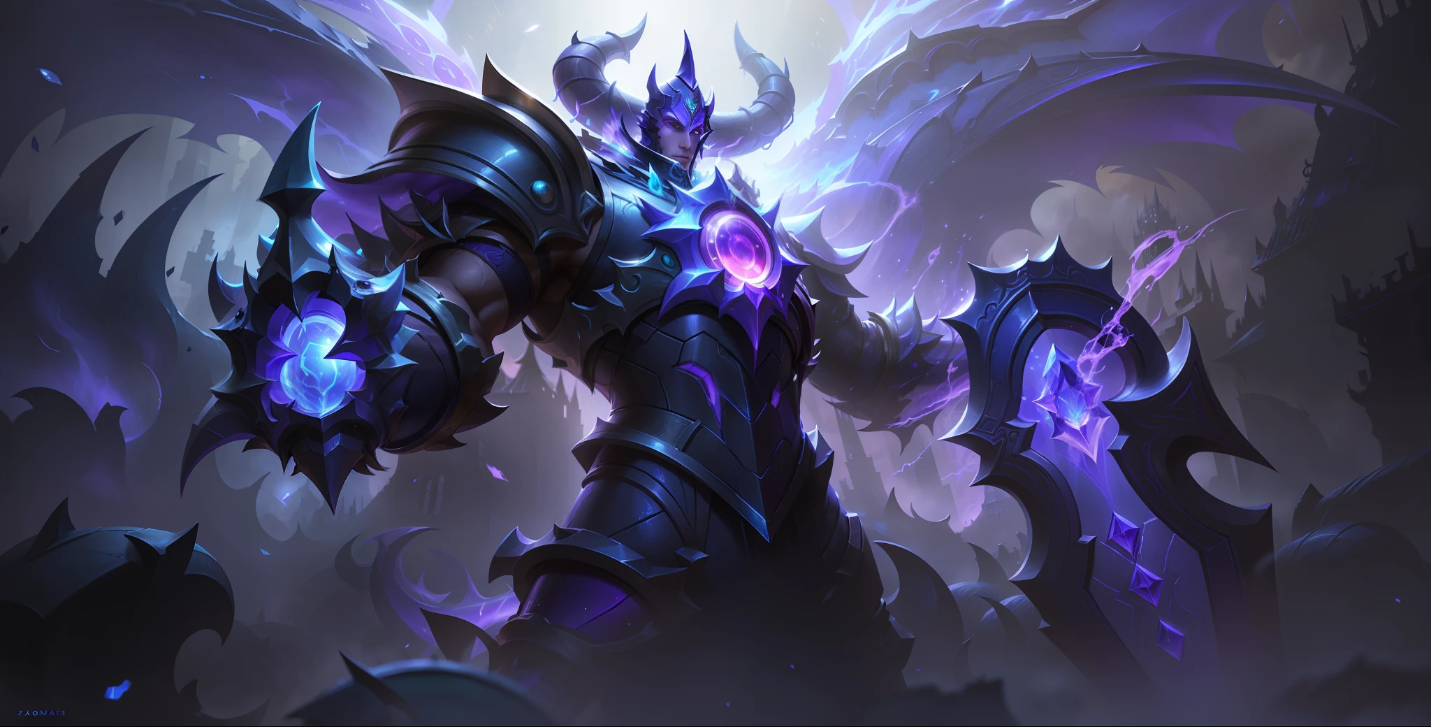 a close up of a person with a purple light on their arm, iconic character splash art, nocturne from league of legends, official splash art, splash art, league of legends concept art, league of legends arcane, leblanc, painted portrait of mordekaiser, riot games concept art, league of legends splash art, obsidians skin, nasus