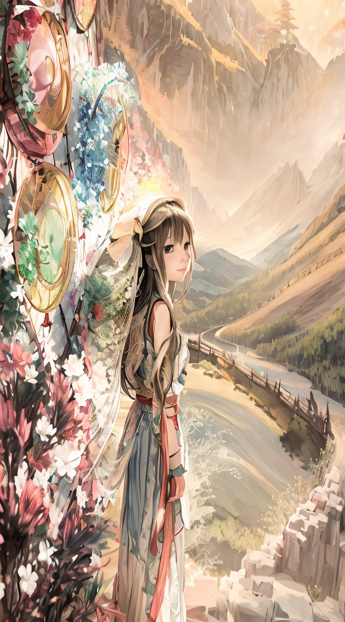 anime girl in a long dress standing in front of a mountain, a beautiful artwork illustration, beautiful anime artwork, anime beautiful peace scene, anime fantasy illustration, beautiful anime, beautiful fantasy anime, artistic render of reimu hakurei, beautiful anime art, palace ， a girl in hanfu, boris valejo. octopath traveler, by Yuumei, beautiful anime style