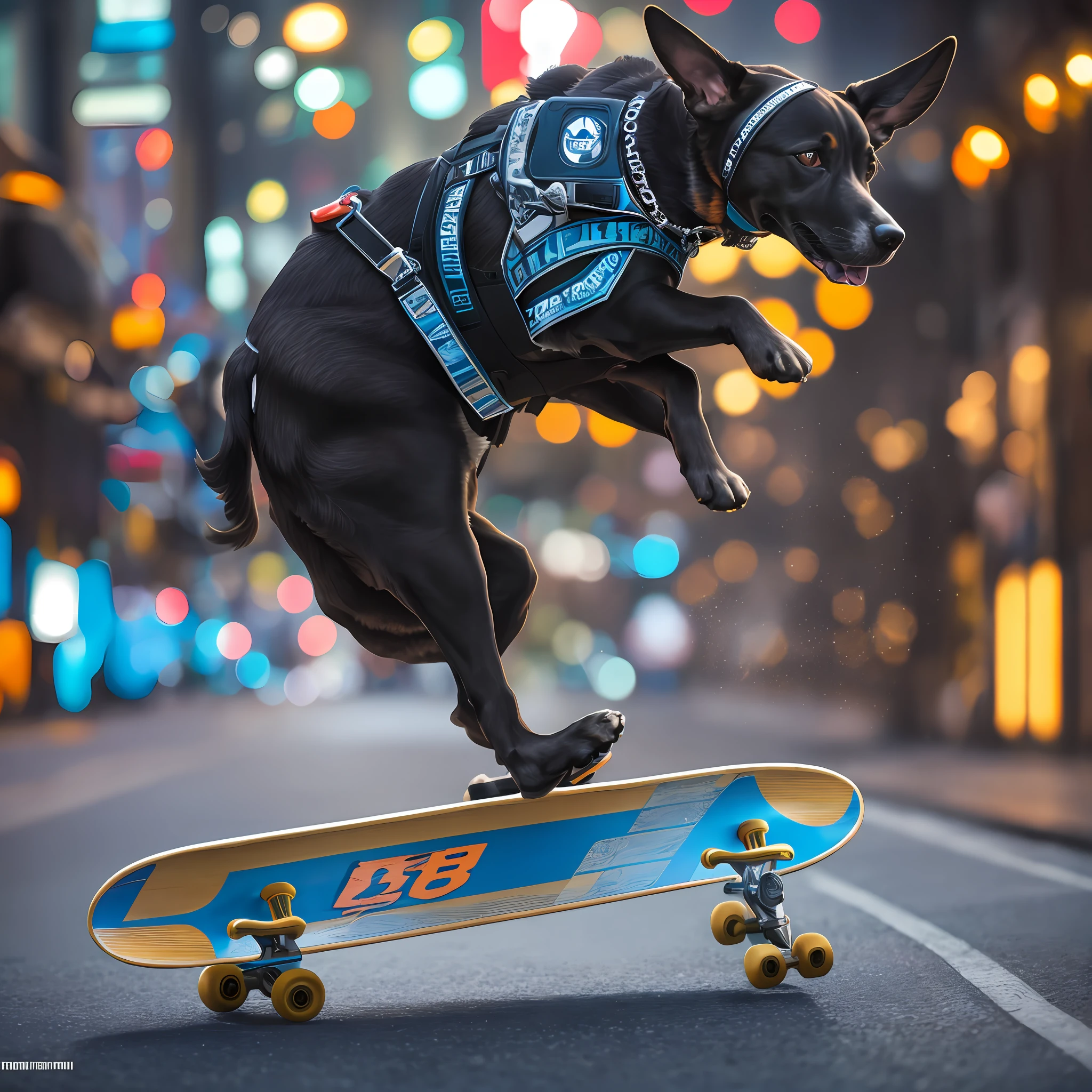 a dog skateboarder, futuristic, 8k, uhd, severe low lighting, high quality, sharp focus, fujifilm XT3 --auto --s2
