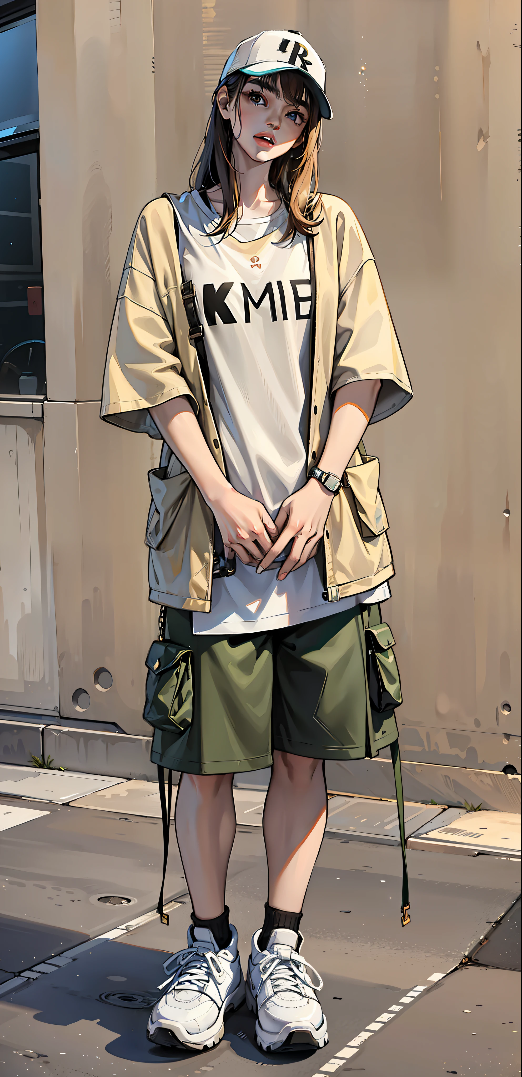 girl, vertical painting, natural light, global light, front view, fashion, pattern, fashion, trendy brand, tank top, cool, suspenders, zipper, buttons, pattern, logo, pleats, sophisticated, sequins, sparkle, generate more details, t-shirt, shorts, handbag, shiny, modern, anime style, anime, modern, futuristic, first-person perspective, panorama, concept art, uhd, masterpiece, ccurate, super detail, high detail, high quality, best quality, high resolution, no background, White background