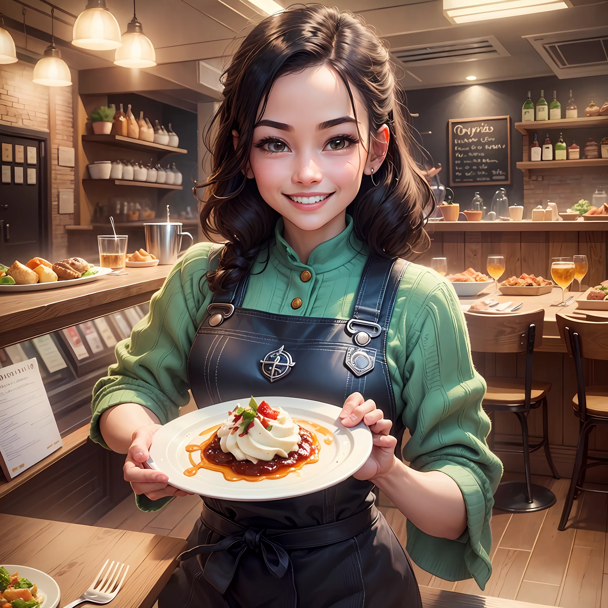 pixarstyle an icon image on the theme of "offering and serving dishes", restaurant, bistro, neat fingers, beautiful hands, smiling --auto --s2