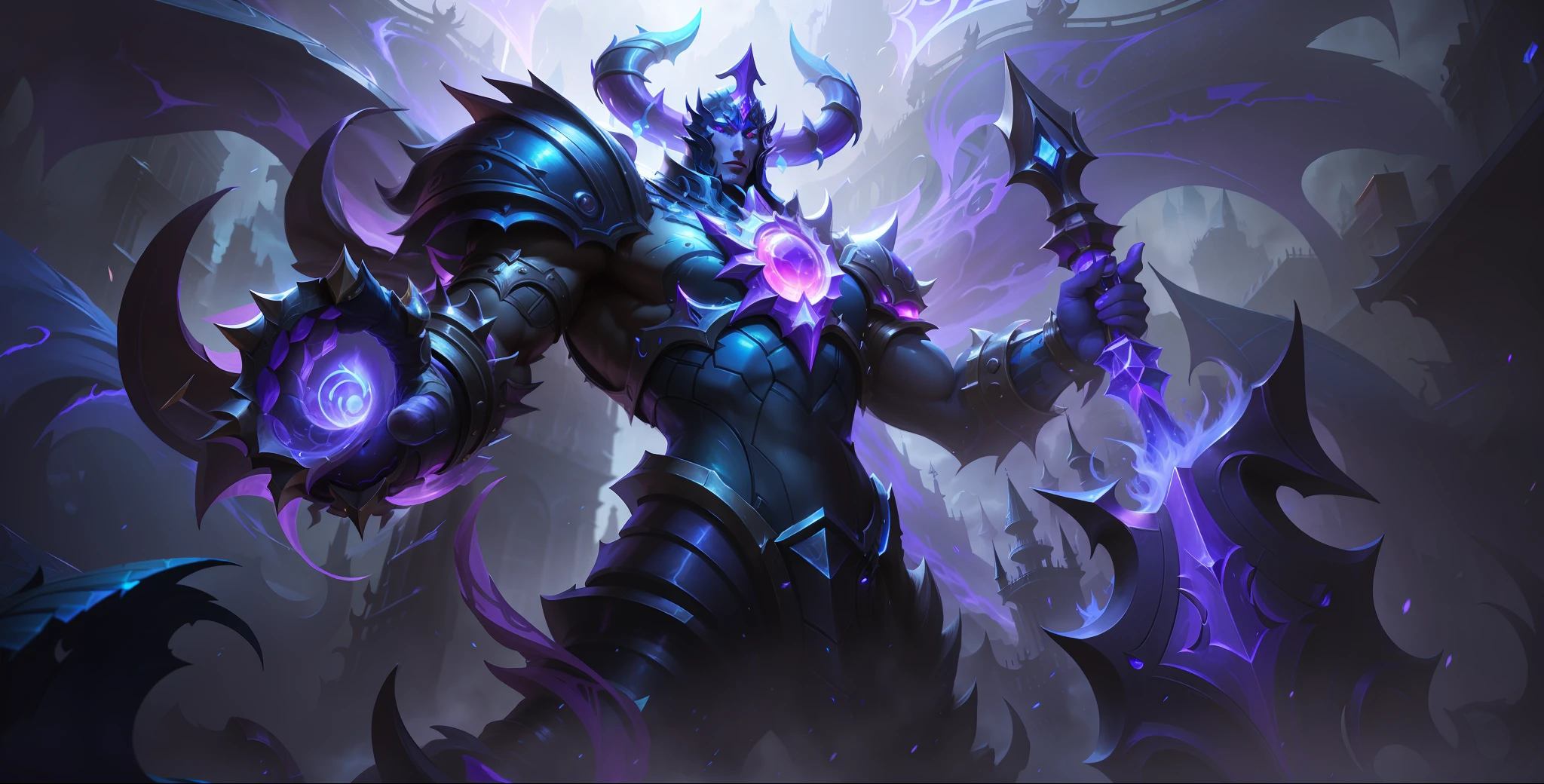 a close up of a person with a purple light on their arm, iconic character splash art, nocturne from league of legends, official splash art, splash art, league of legends concept art, league of legends arcane, leblanc, painted portrait of mordekaiser, riot games concept art, league of legends splash art, obsidians skin, nasus