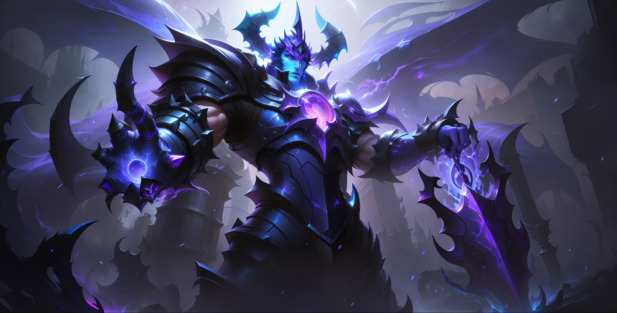 a close up of a person with a purple light on their arm, iconic character splash art, nocturne from league of legends, official splash art, splash art, league of legends concept art, league of legends arcane, leblanc, painted portrait of mordekaiser, riot games concept art, league of legends splash art, obsidians skin, nasus