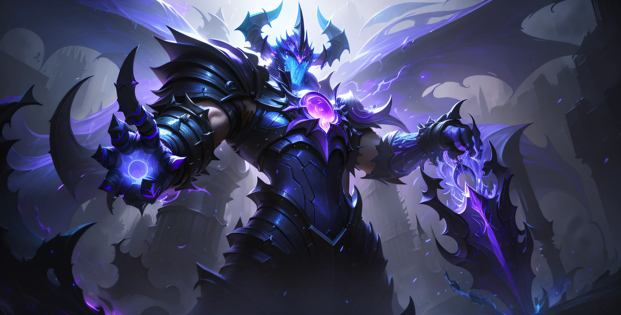 a close up of a person with a purple light on their arm, iconic character splash art, nocturne from league of legends, official splash art, splash art, league of legends concept art, league of legends arcane, leblanc, painted portrait of mordekaiser, riot games concept art, league of legends splash art, obsidians skin, nasus