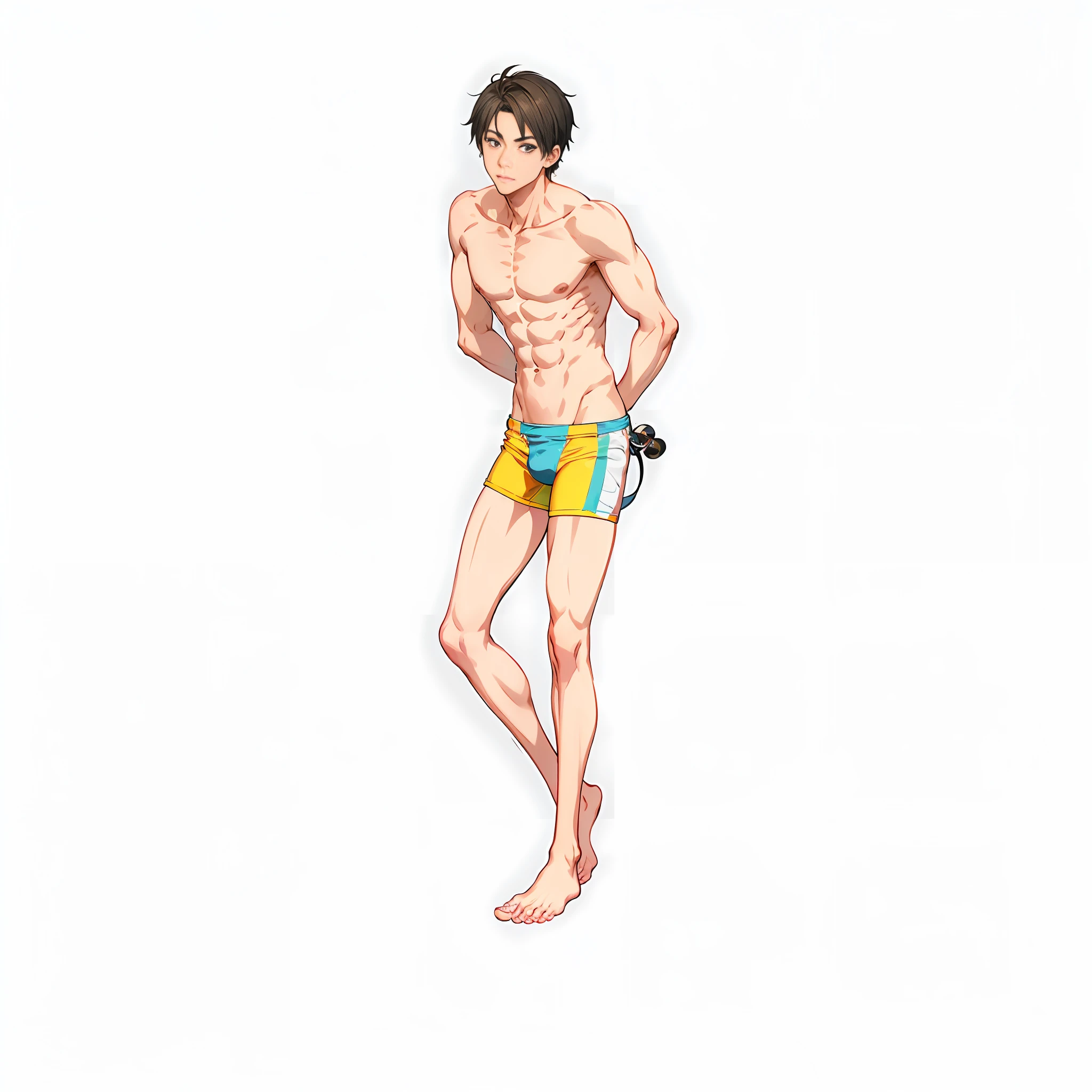 Close-up of a man in a swimsuit, full body portrait !!, short! , handsome anime pose, full_body!!, single character full body, full body single character, anime full body illustration,!! Full body portrait!!, full character body, anime vtuber full body model, male anime character, full body! raised eyebrows, verism, anime, depth of field, character chart, pov, ultra wide, high detail, first-person perspective, panorama, zoom layer, uhd, ccurate, textured skin, high detail, high resolution, best quality, 1080P, MASTERPIECE. male anime characters, verism, anime, depth of field, character chart, pov, ultra wide, ultra hd, ccurate, textured skin, high detail, high resolution, best quality, 1080p. Full body picture, with feet, beautiful legs slender.  Close-up of a man in a swimsuit, in swimsuit, Kentaro Miura style, tall anime man with black eyes, male anime character, anime vtuber full body model, handsome anime pose There is a man in a latex costume sitting on the floor --auto --s2