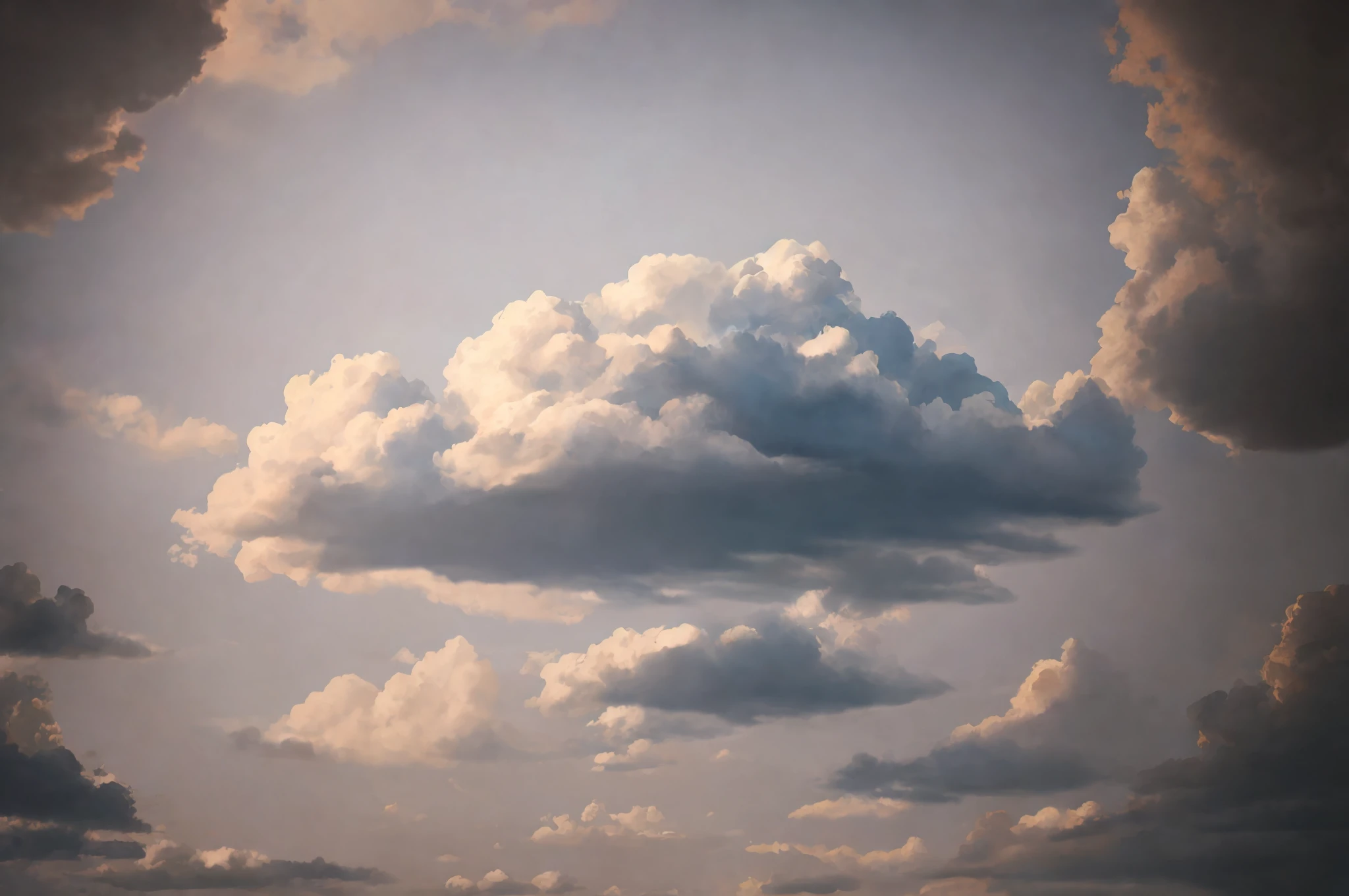 Two clouds, blue sky, parallel, 8k, photo, high quality, color photo, large redraw amplitude