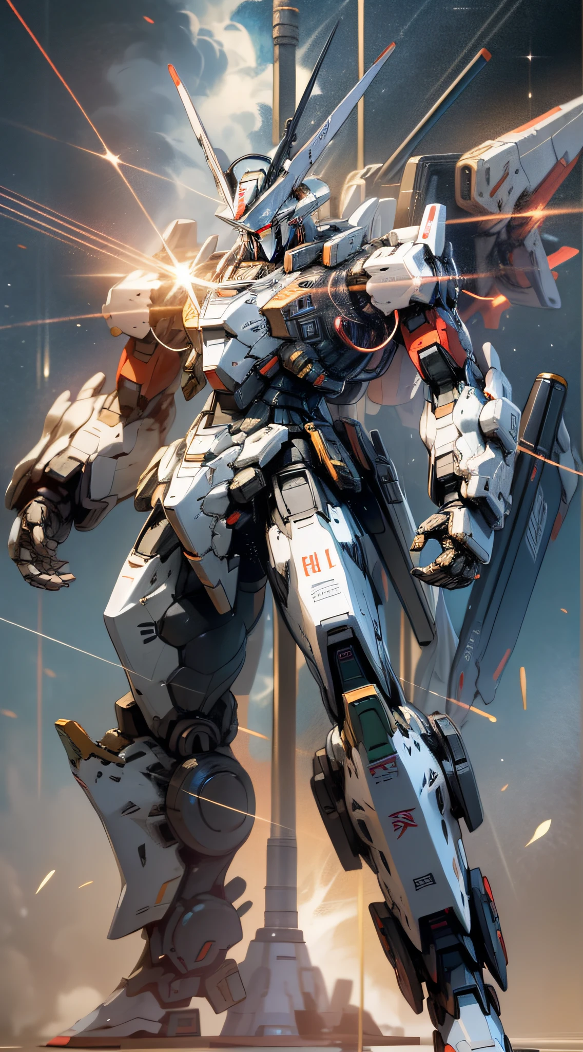 Surrealism, Ray Tracing, Photorealistic, UHD, High Detail, 32k, Best Quality, Textured Skin, Gundam Mecha, Flight, Funnel, Mecha Ship, Masterpiece, Best Quality, Mecha, Unmanned, (Full Body), (Black Mecha: 1.8), (Axisymmetric: 1.4), (HDR), (Movie Light: 1.1), White Eyes, Cool, Science Fiction, Fire, Universe, oversized shield, mecha man overlooking the background of the earth, with laser cannon beams, wars, conflicts, weapons in hand (has a huge weapon: 1.5),